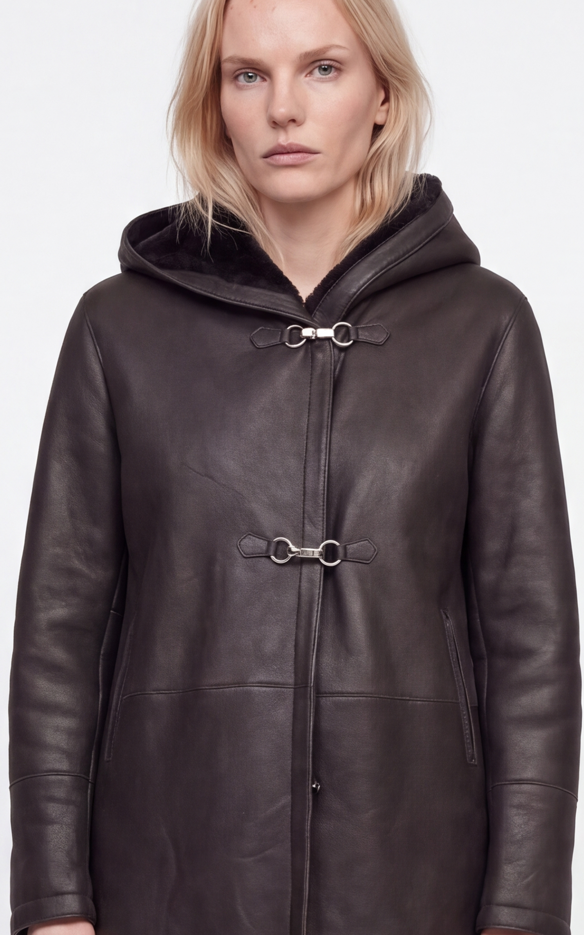 Veste peau lainée marron