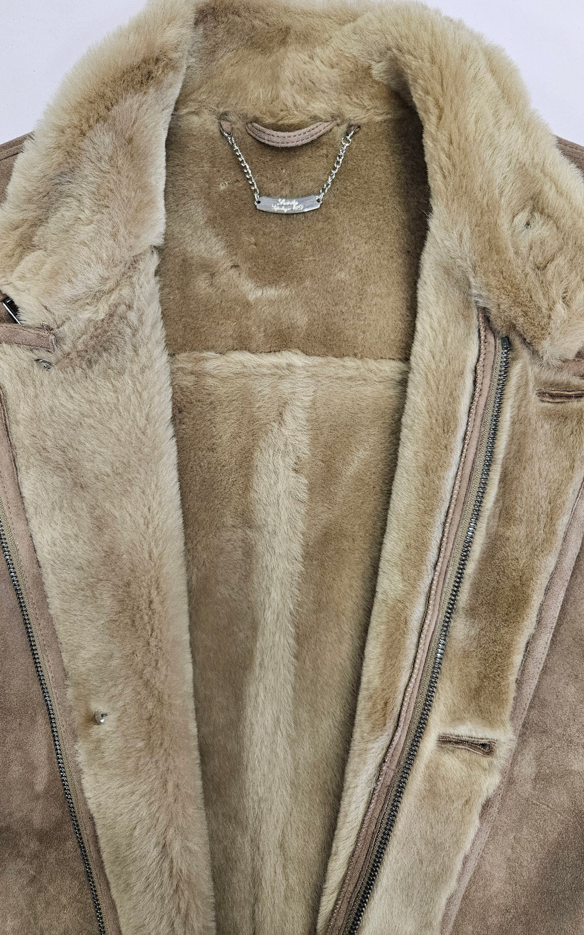 Manteau long peau lainée Carlo beige foncé