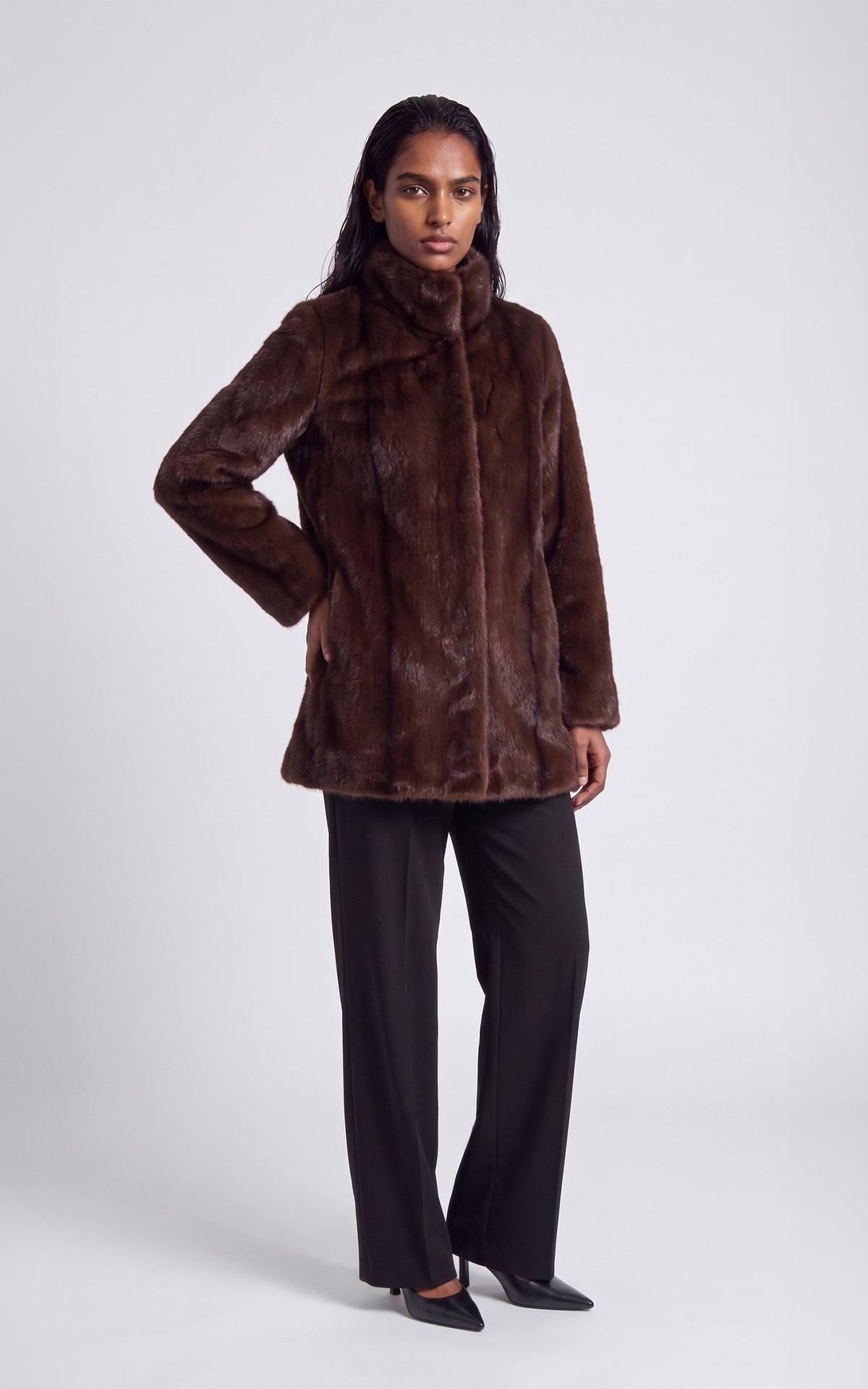 Manteau trapèze vison Sheila marron