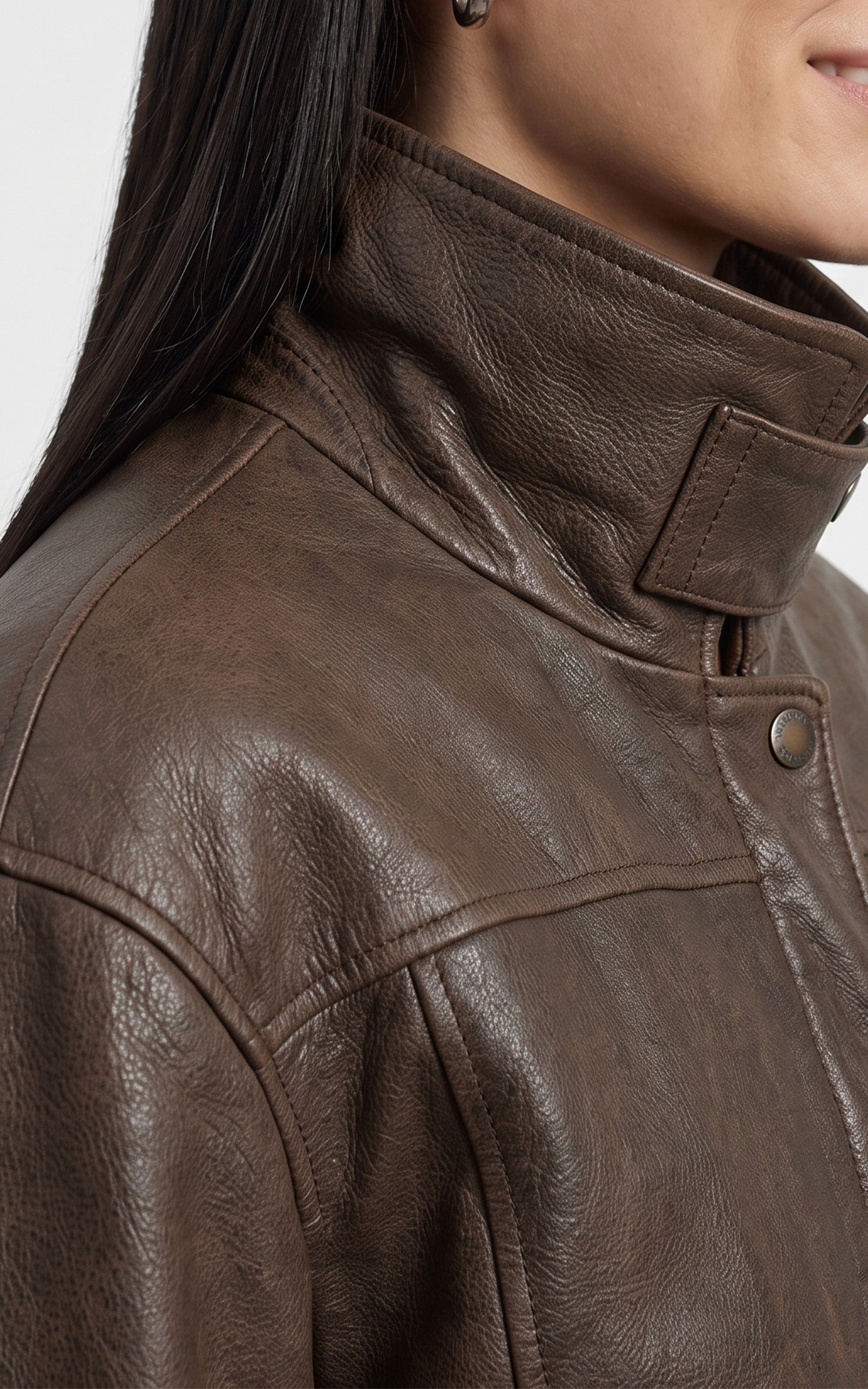 Blouson court cuir Henriette marron