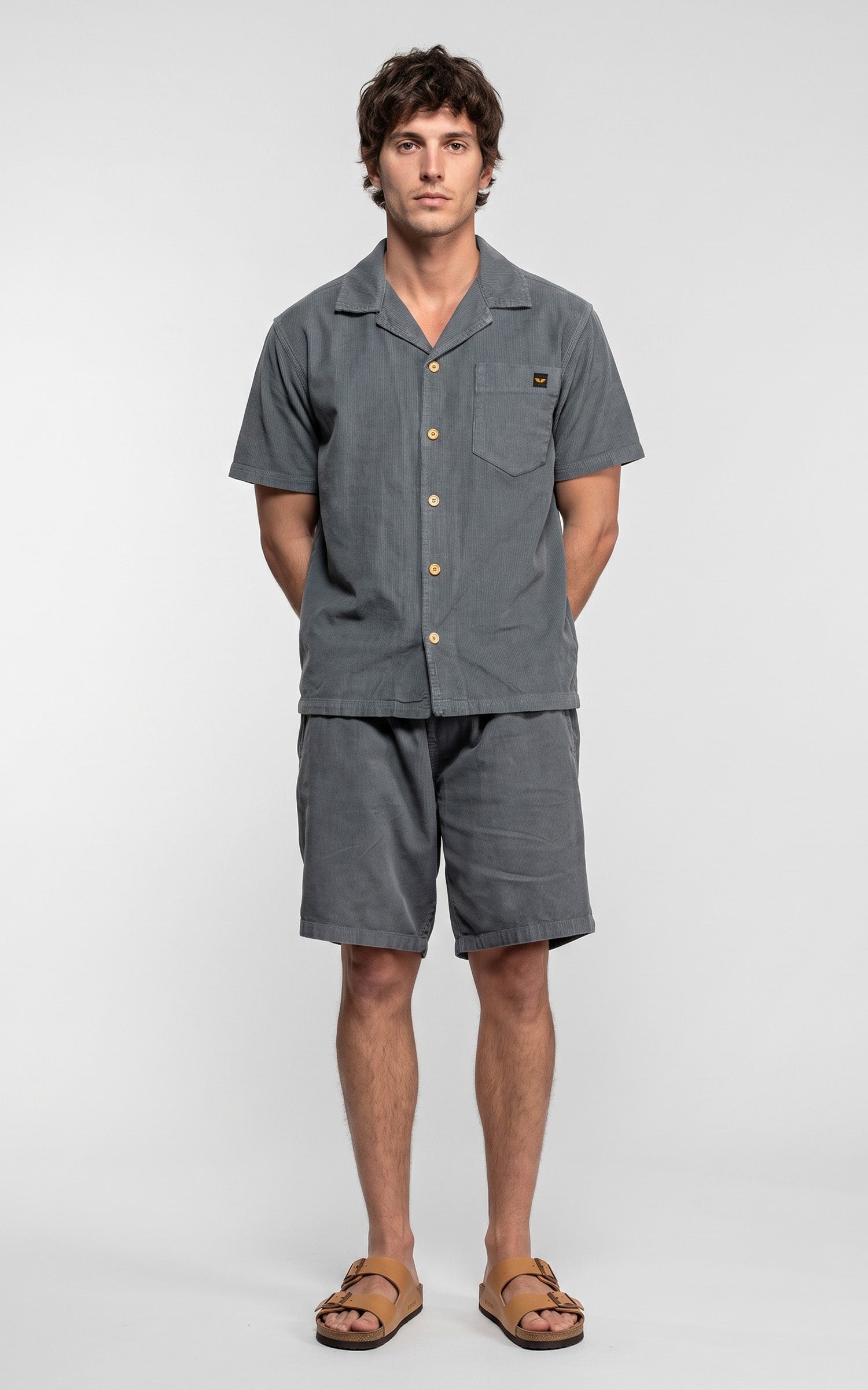 Chemise worker velours Citrus bleu