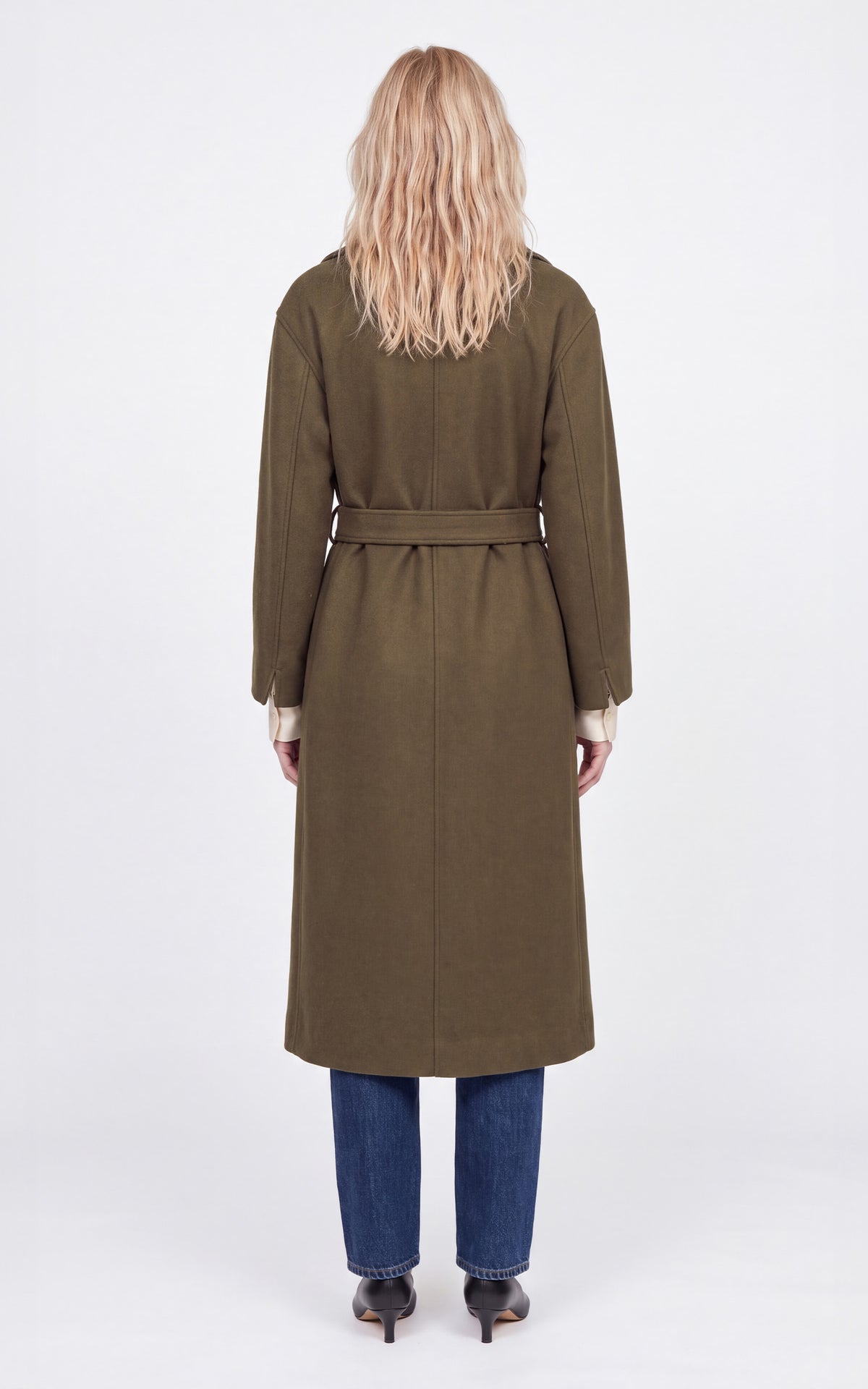 Manteau long avec ceinture laine Reality kaki