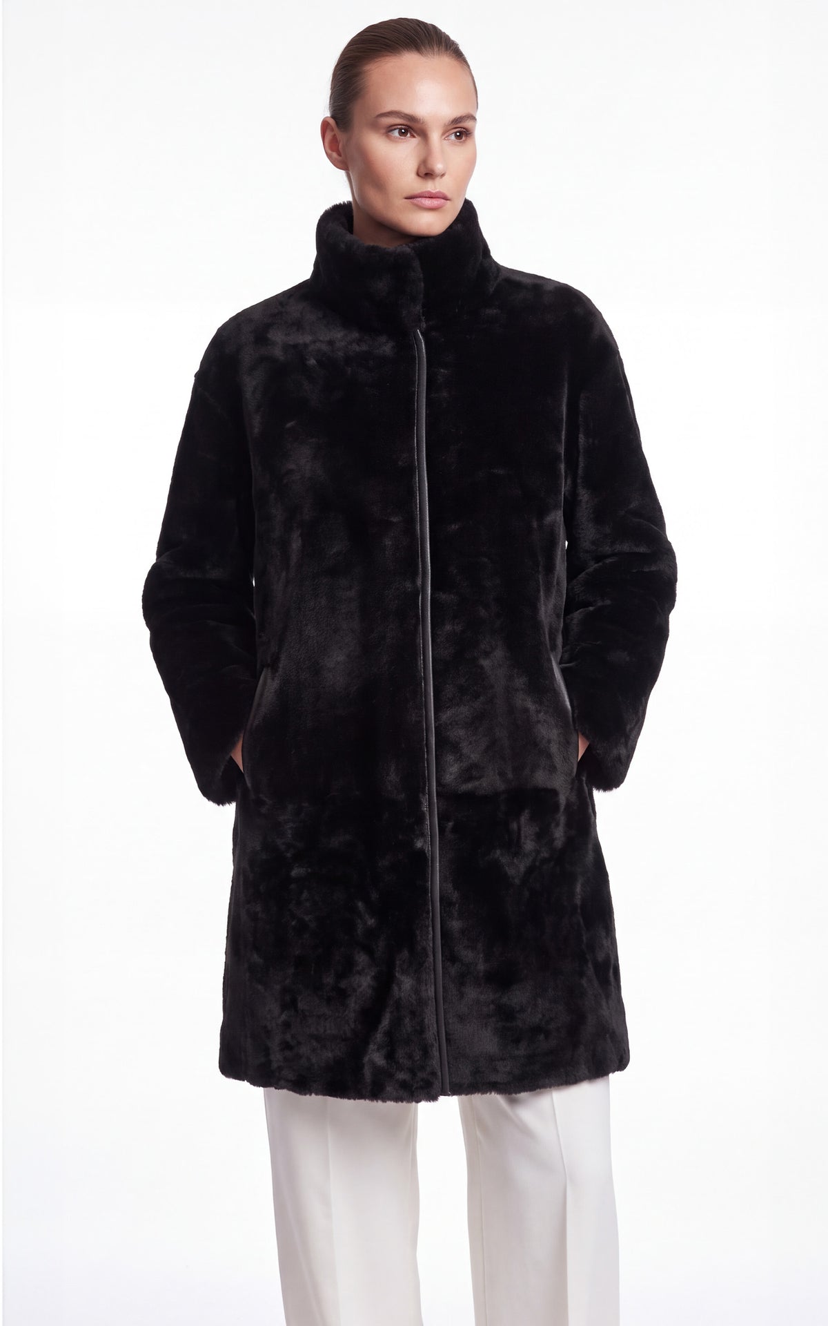 Manteau réversible peau lainée Giorgina noir