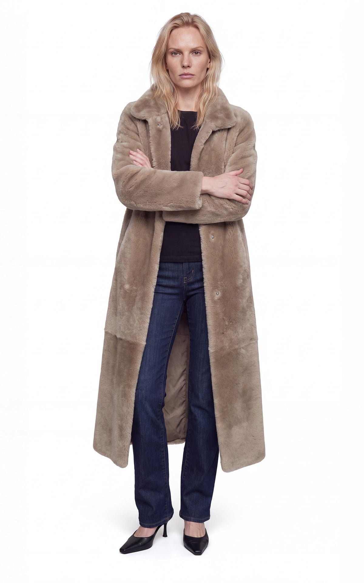 Manteau peau lainée réservible Flora beige