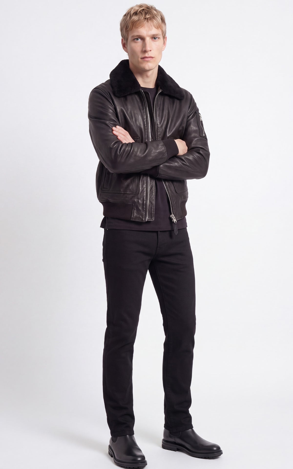 Blouson pilote cuir agneauLCAIR noir