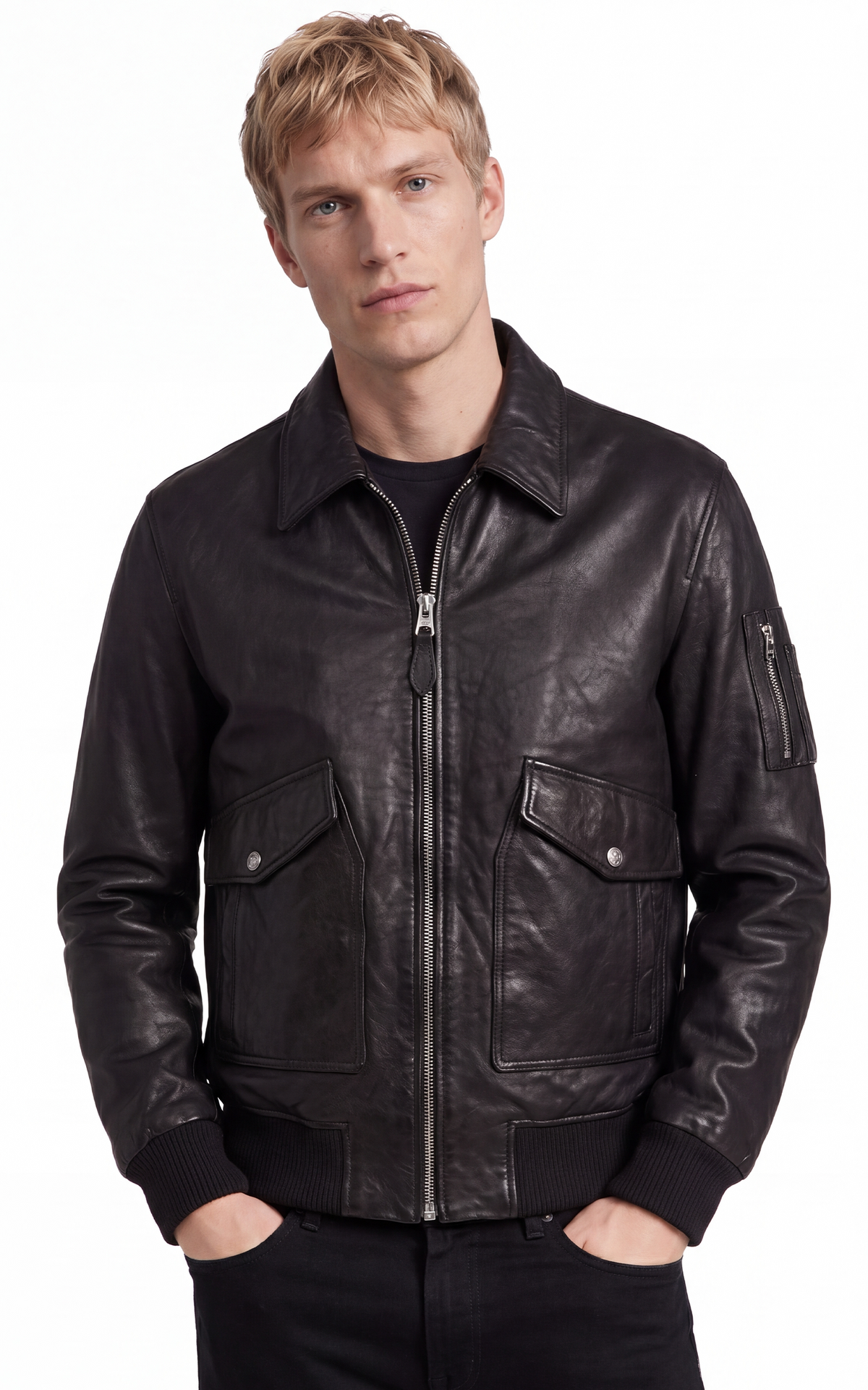 Blouson pilote cuir agneauLCAIR noir