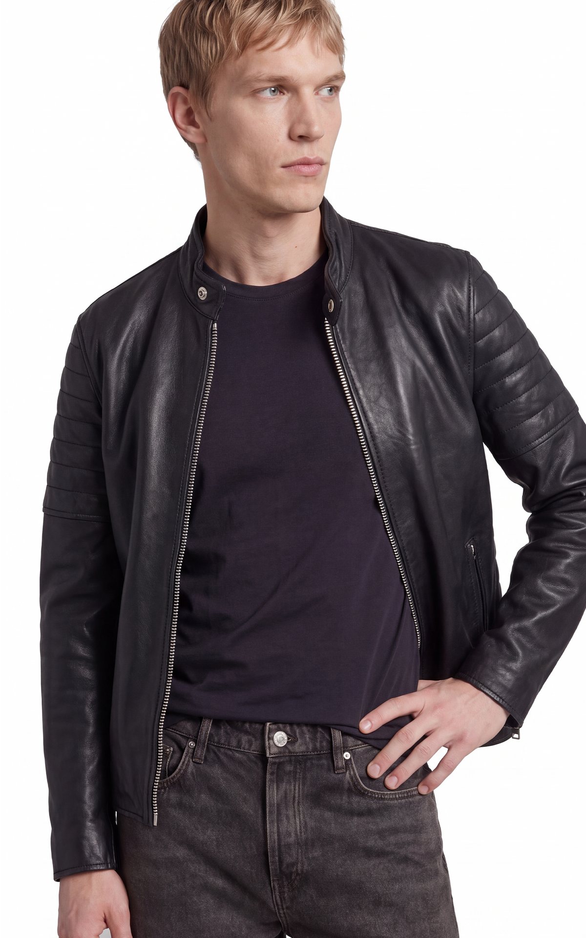 Blouson motard cuir LCJOE noir