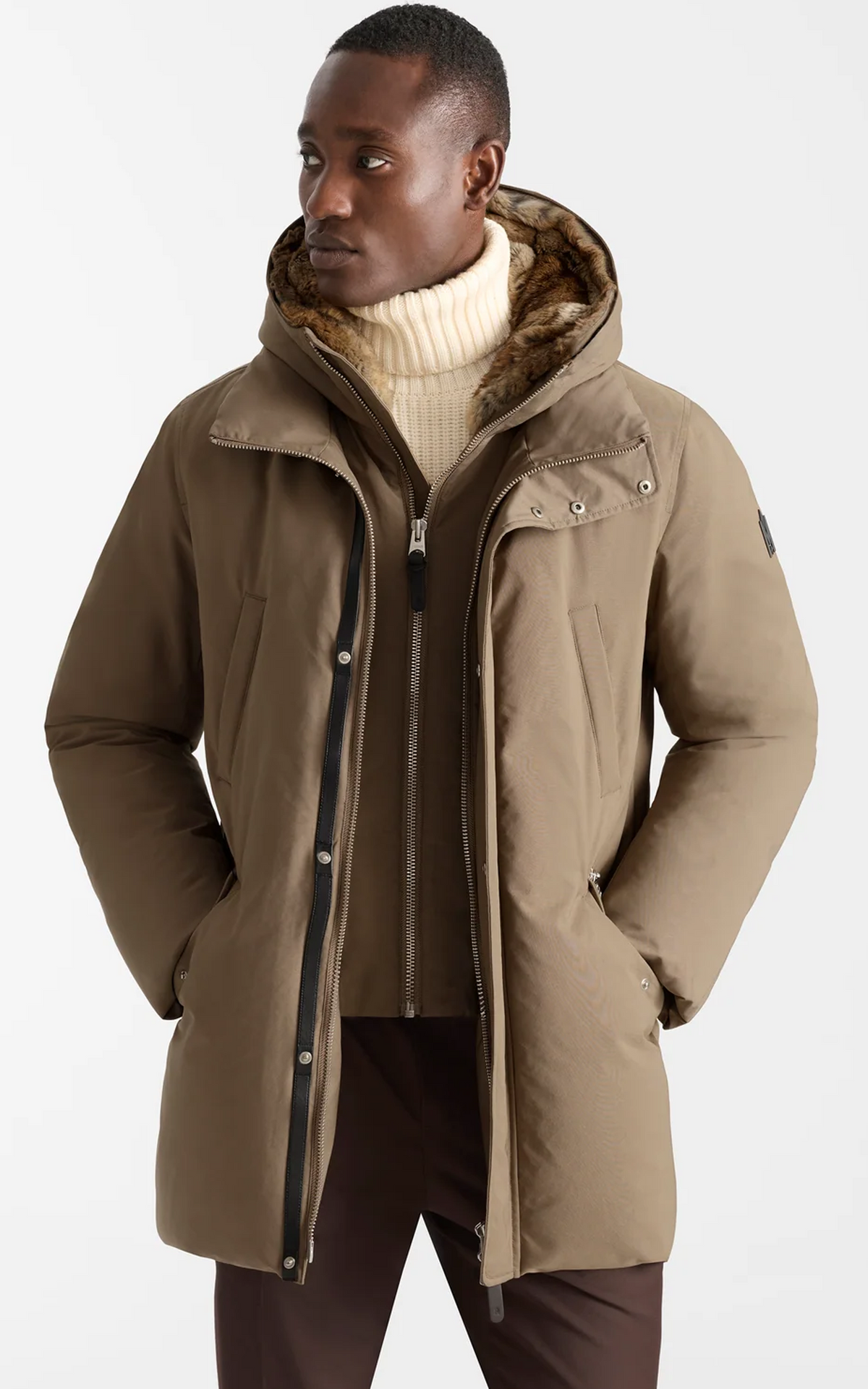 Parka 2-en-1 en duvet à capuche et col en fourrure Edward-F taupe