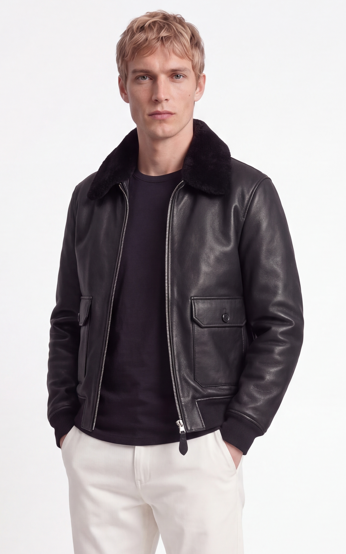 Blouson pilote cuir vachette LCAVIATION24 noir