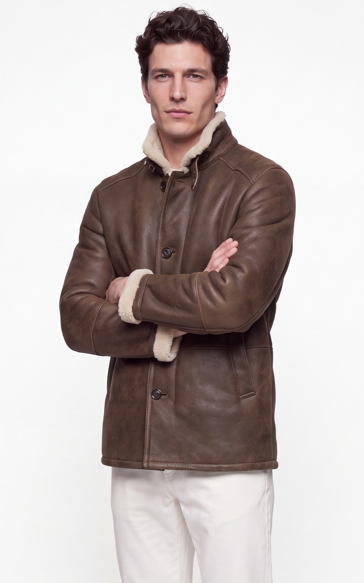 Veste peau lainée Jack marron