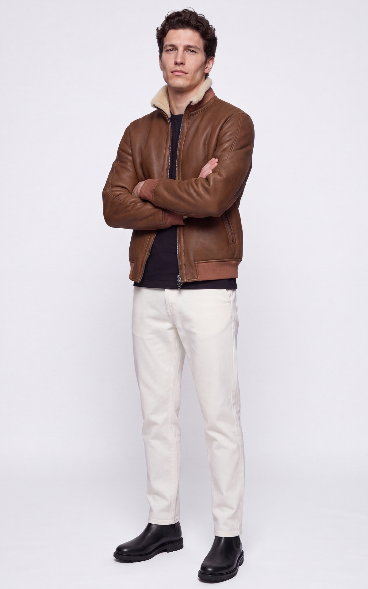 Blouson peau lainée mouton Iker cognac