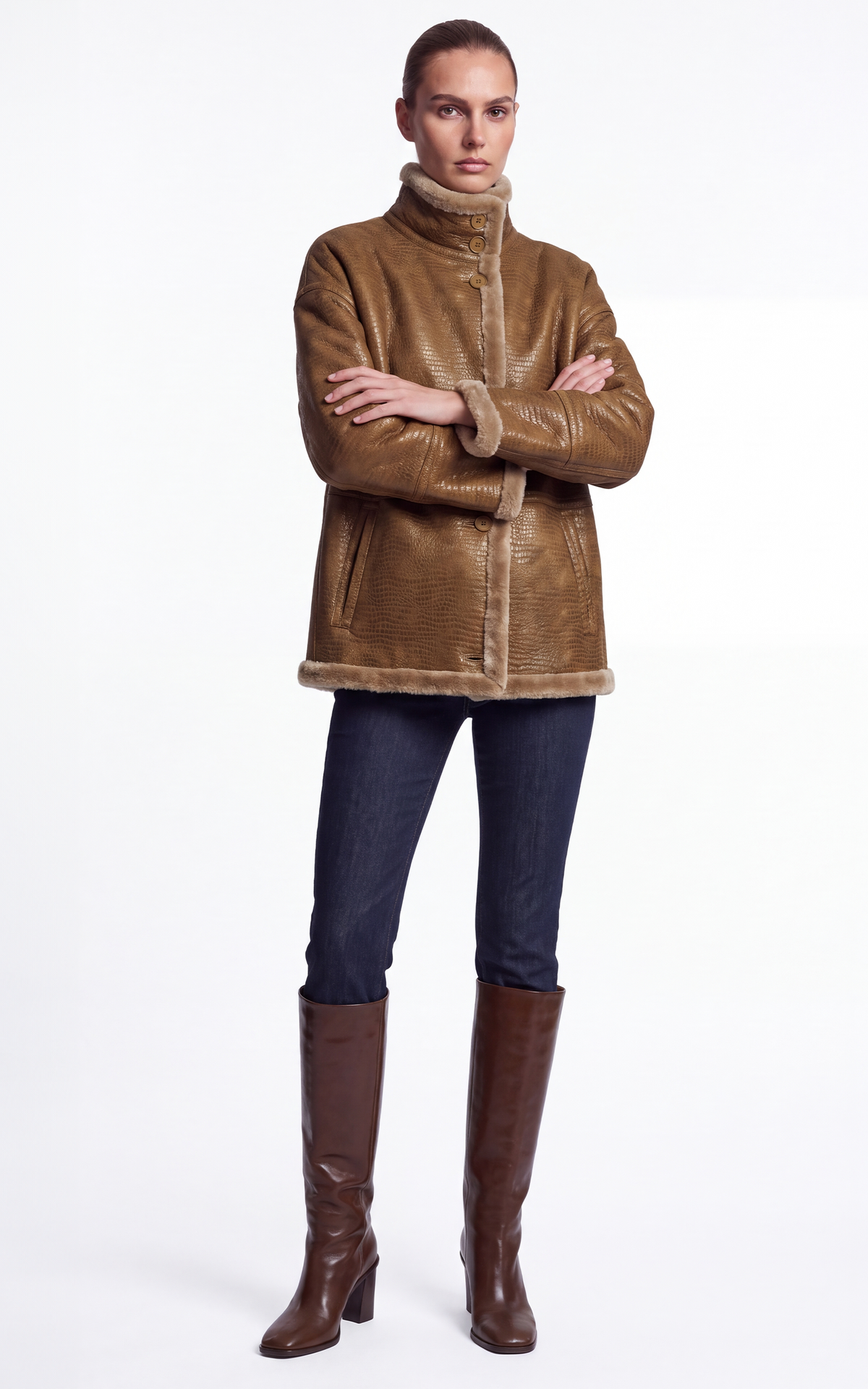 Veste peau lainée réversible Jude camel