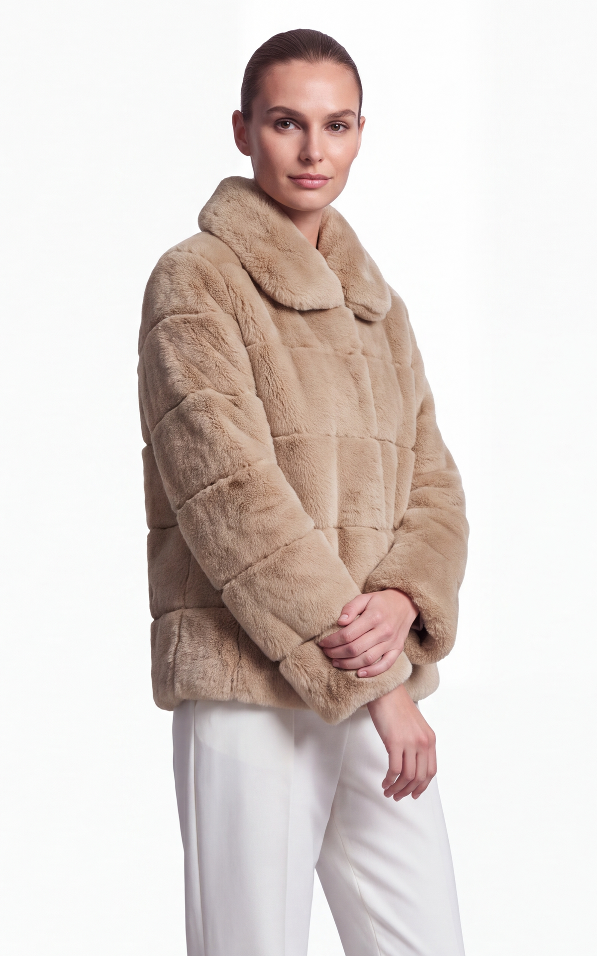Veste en fourrure de lapin Rex beige