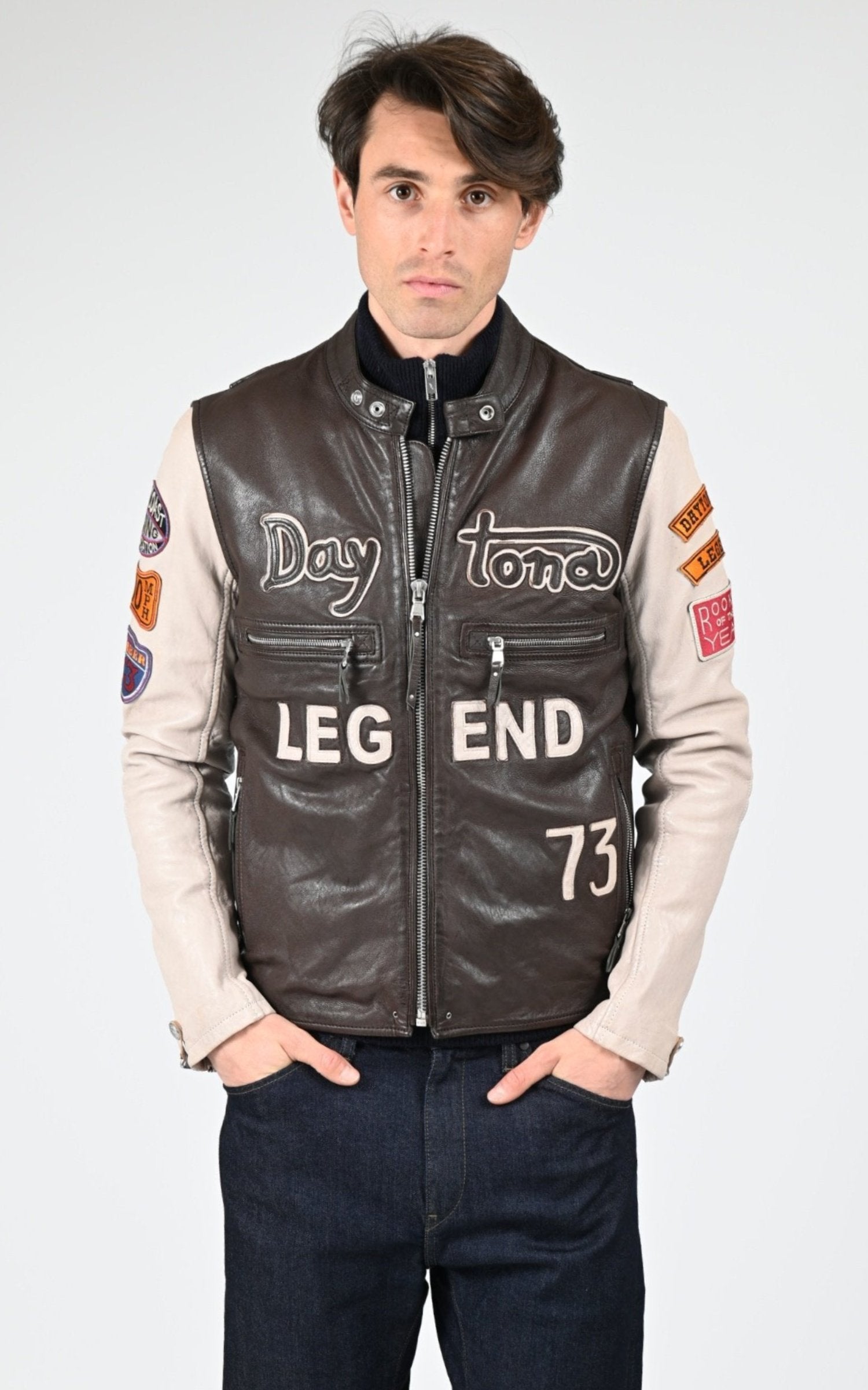 Blouson Cuir Homme Daytona 73, modèle Rapid 102553 de couleur r brown