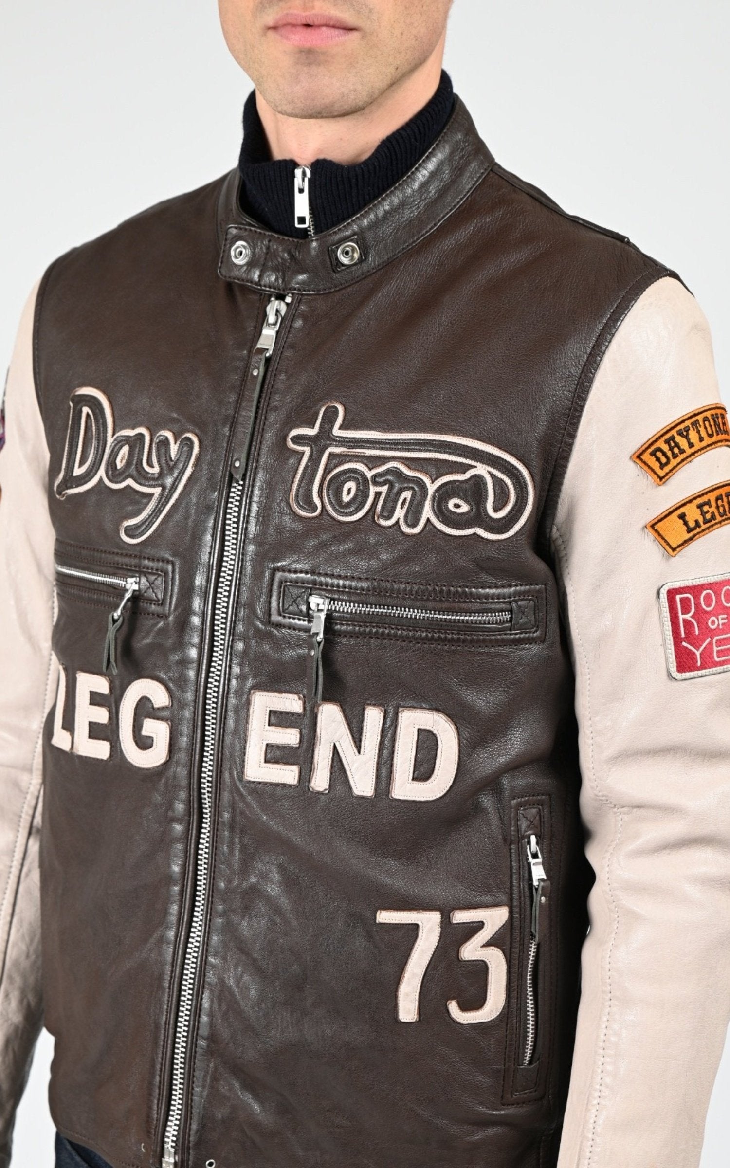 Blouson Cuir Homme Daytona 73, modèle Rapid 102553 de couleur r brown