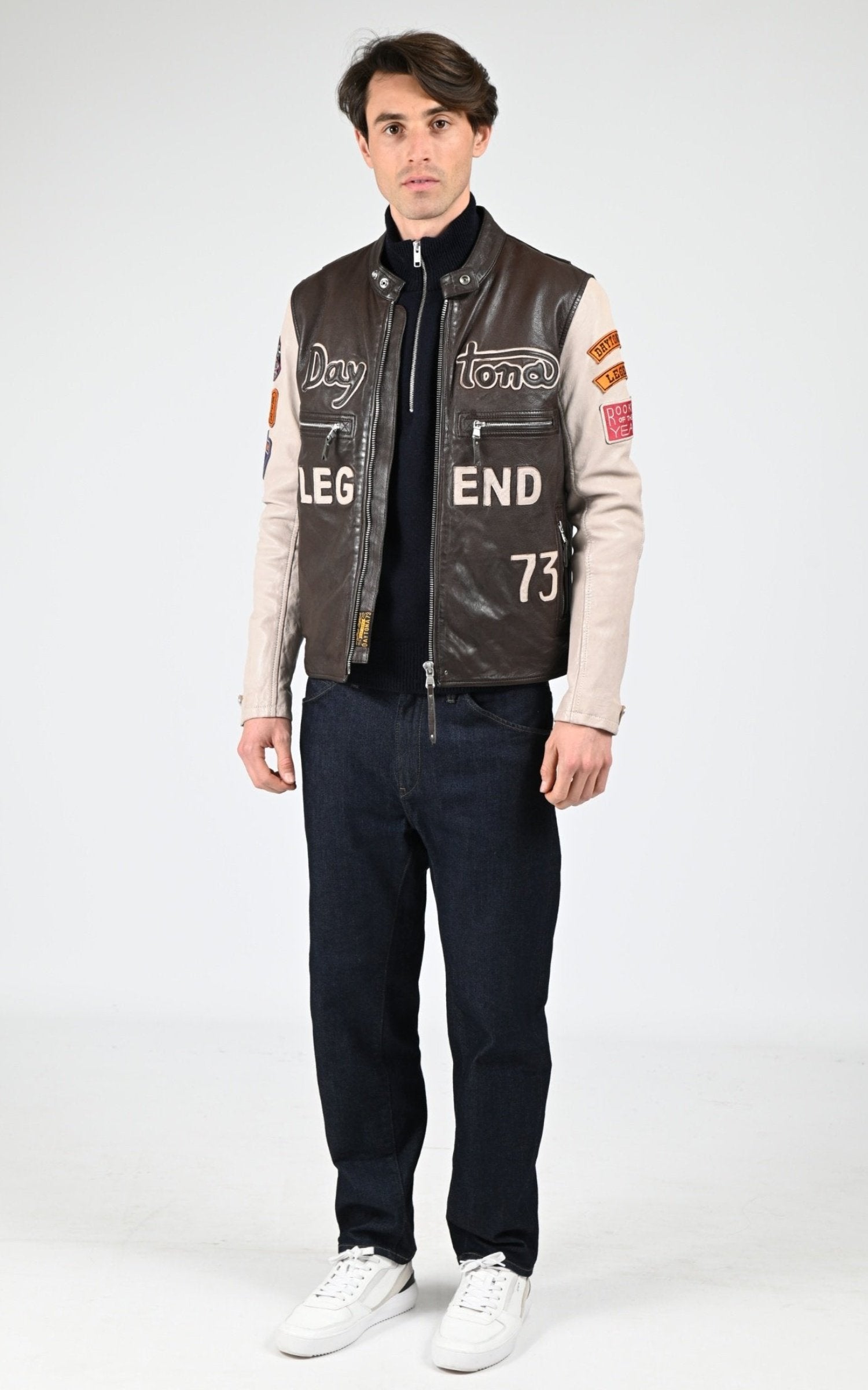 Blouson Cuir Homme Daytona 73, modèle Rapid 102553 de couleur r brown