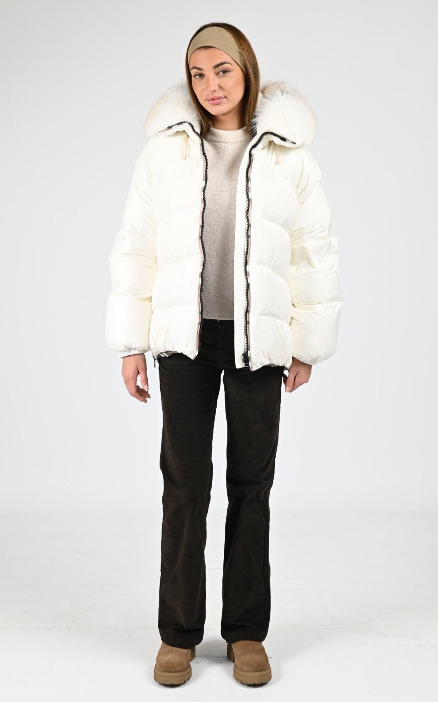 Doudoune Textile Femme Flo-Clo, modèle Rich de couleur latte
