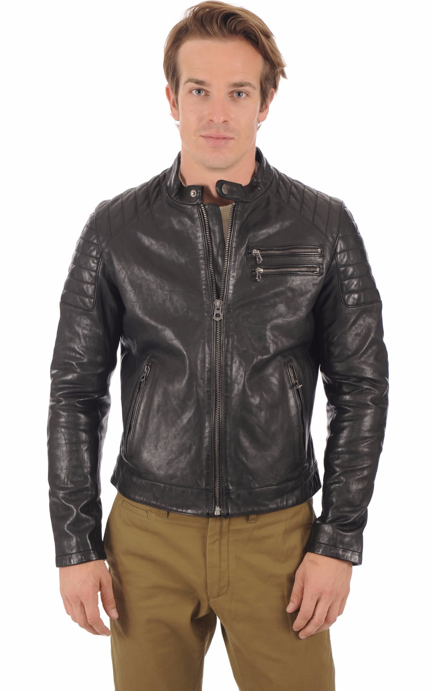 Blouson cuir homme Daytona 73, modèle Starget 101036 de couleur Noir - vue fermée