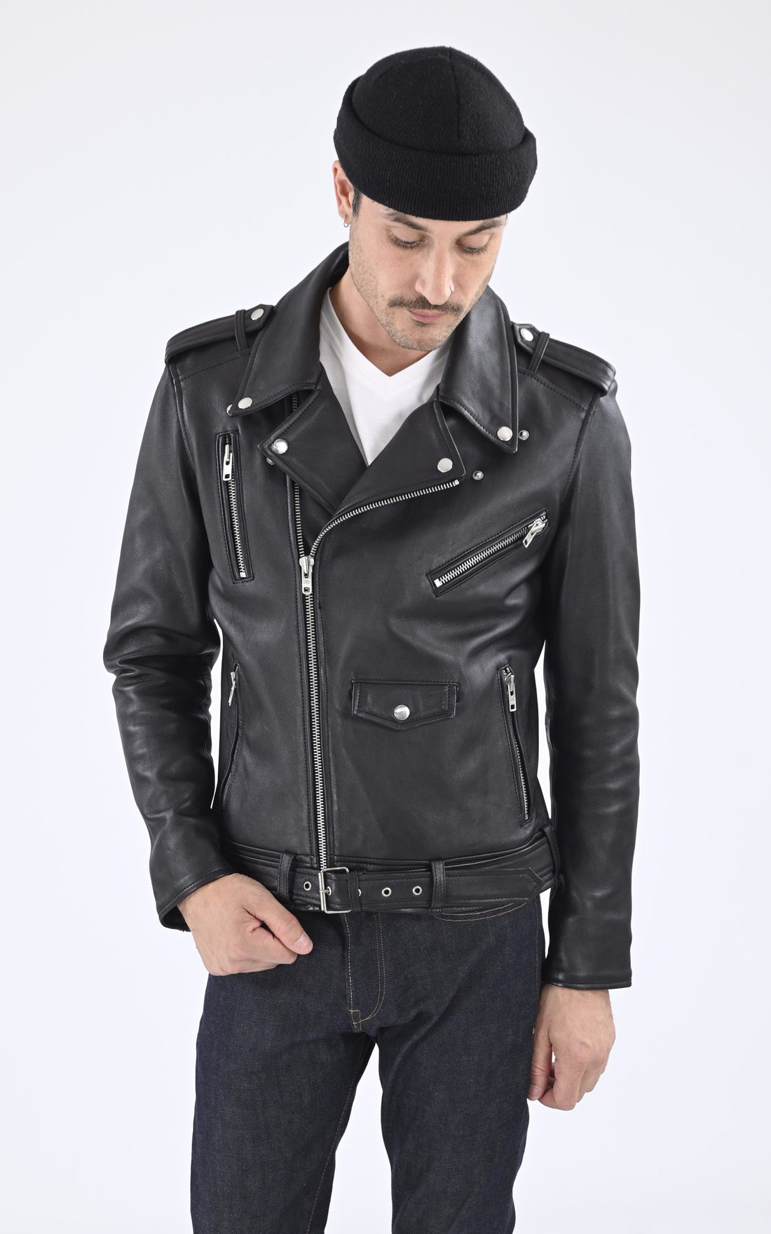 Perfecto Cuir Homme Serge pariente, modèle Style 17 de couleur noir