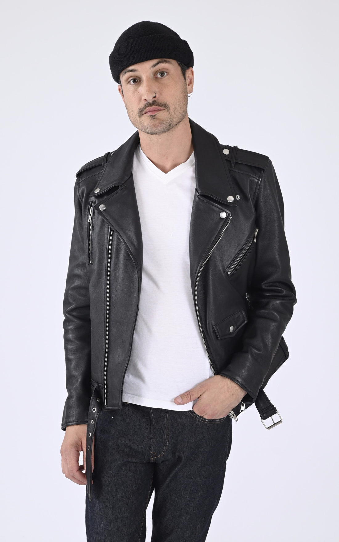 Perfecto Cuir Homme Serge pariente, modèle Style 17 de couleur noir
