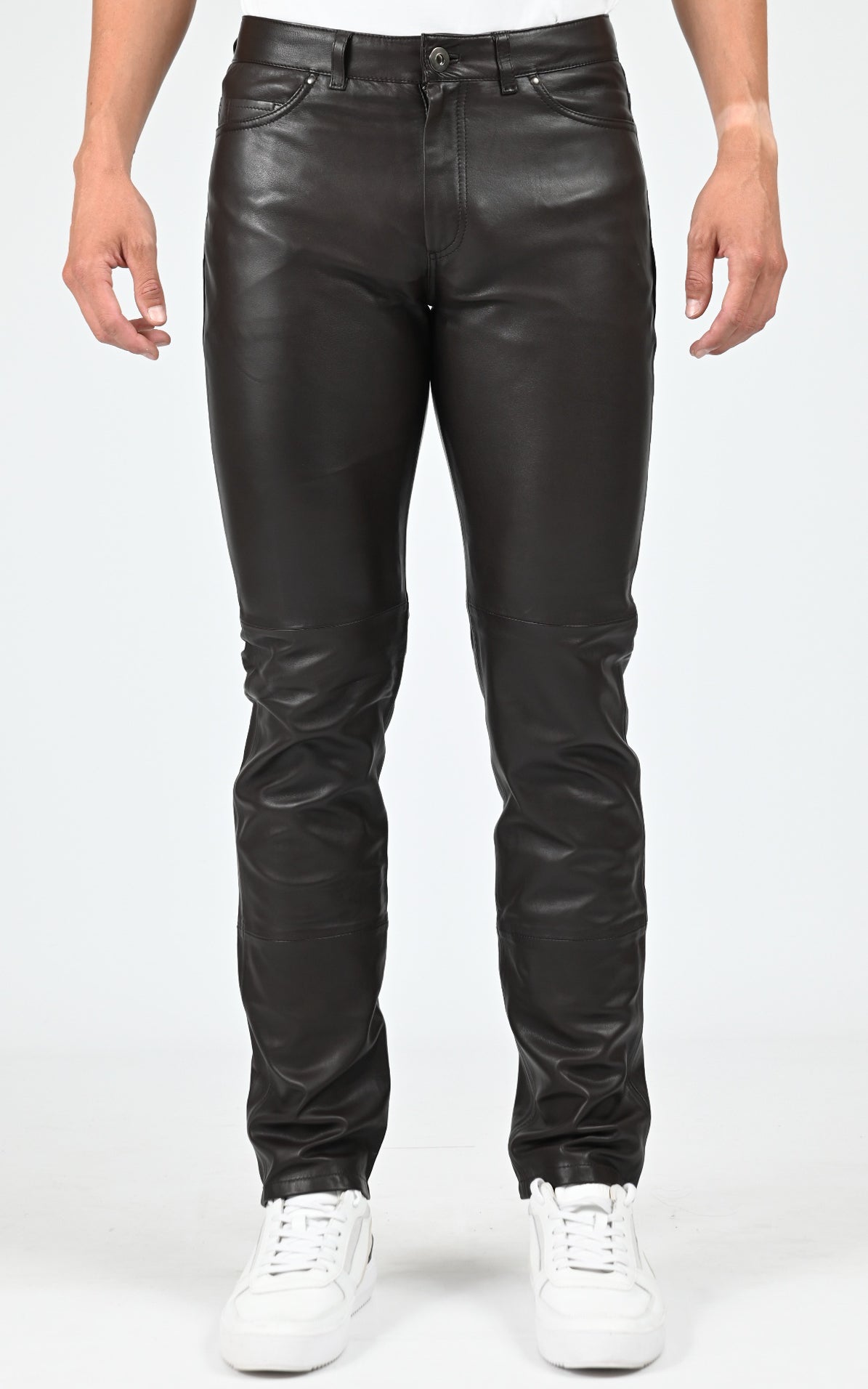 Pantalon ajusté cuir sexy man marron