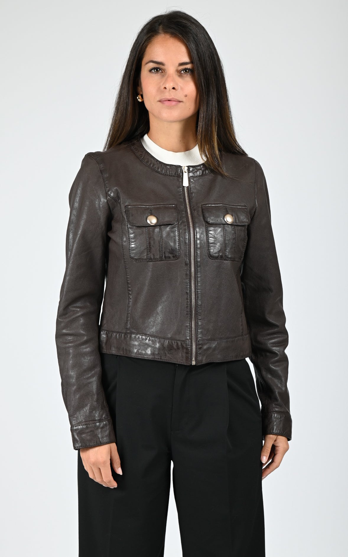 Veste courte cuir Susan marron