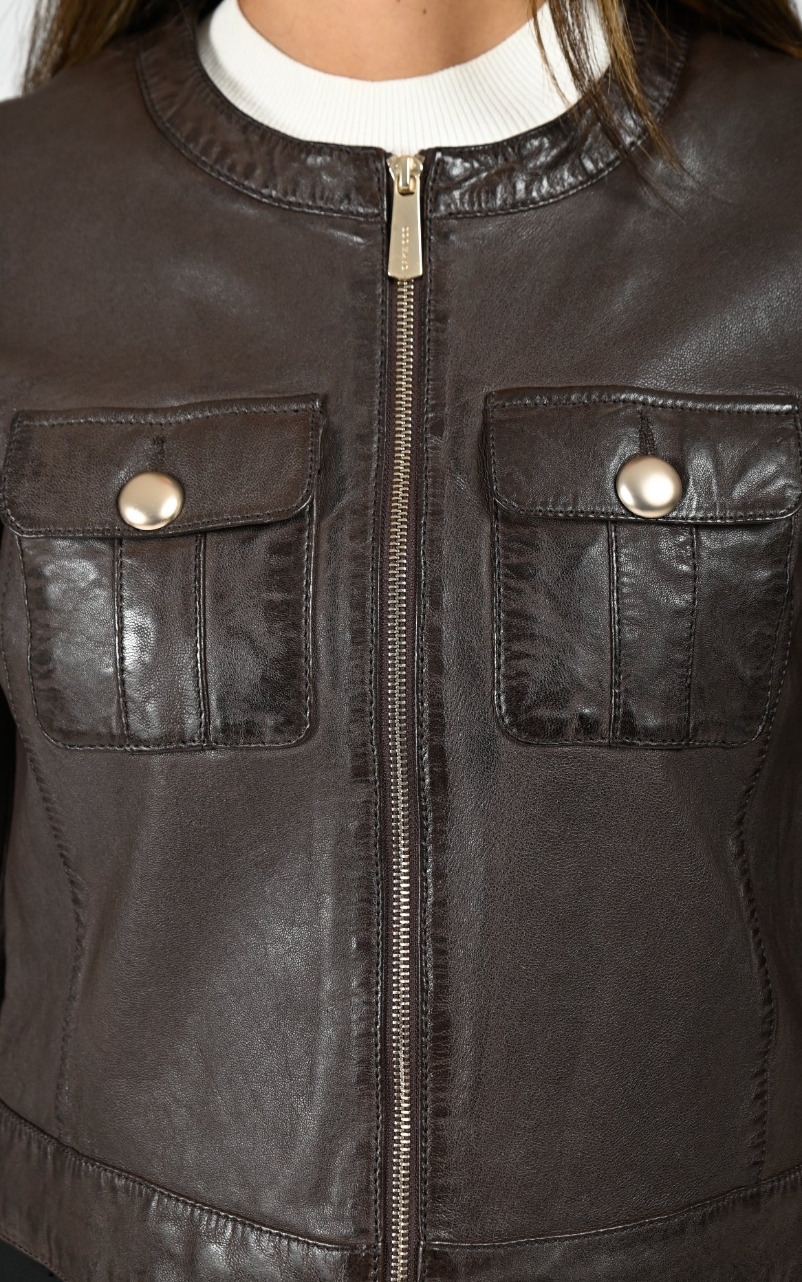 Veste courte cuir Susan marron