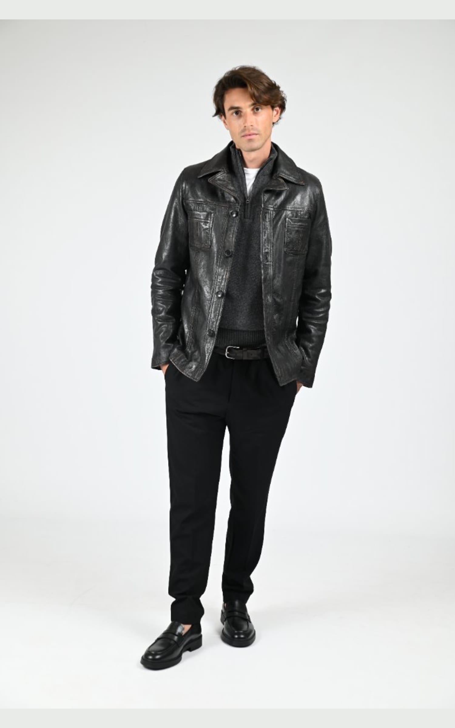 Veste Cuir Homme Serge Pariente, modèle Taggart vintage de couleur noir