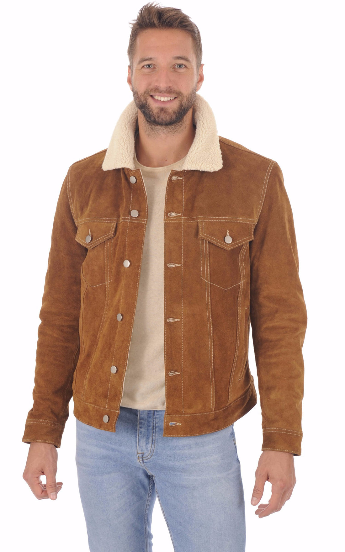 Blouson Croute_de_cuir Homme Daytona 73, modèle Trucker 101508 de couleur cognac / fauve