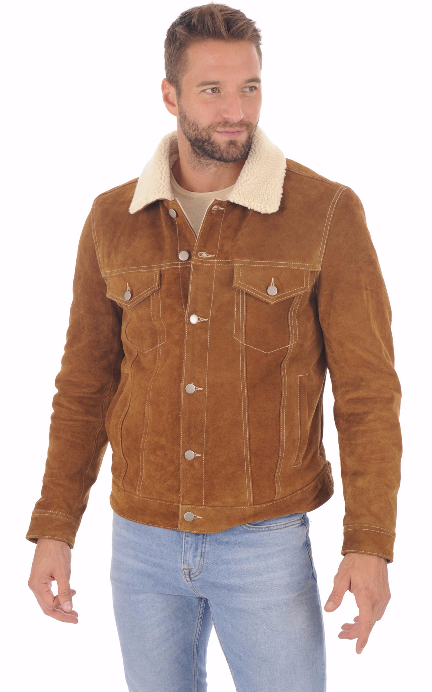 Blouson Croute_de_cuir Homme Daytona 73, modèle Trucker 101508 de couleur cognac / fauve