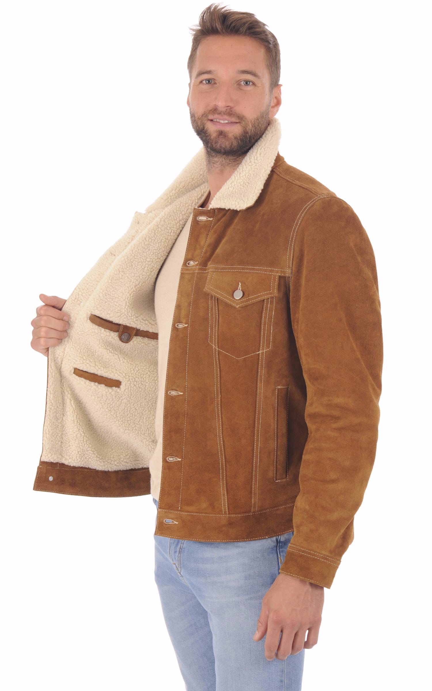 Blouson Croute_de_cuir Homme Daytona 73, modèle Trucker 101508 de couleur cognac / fauve