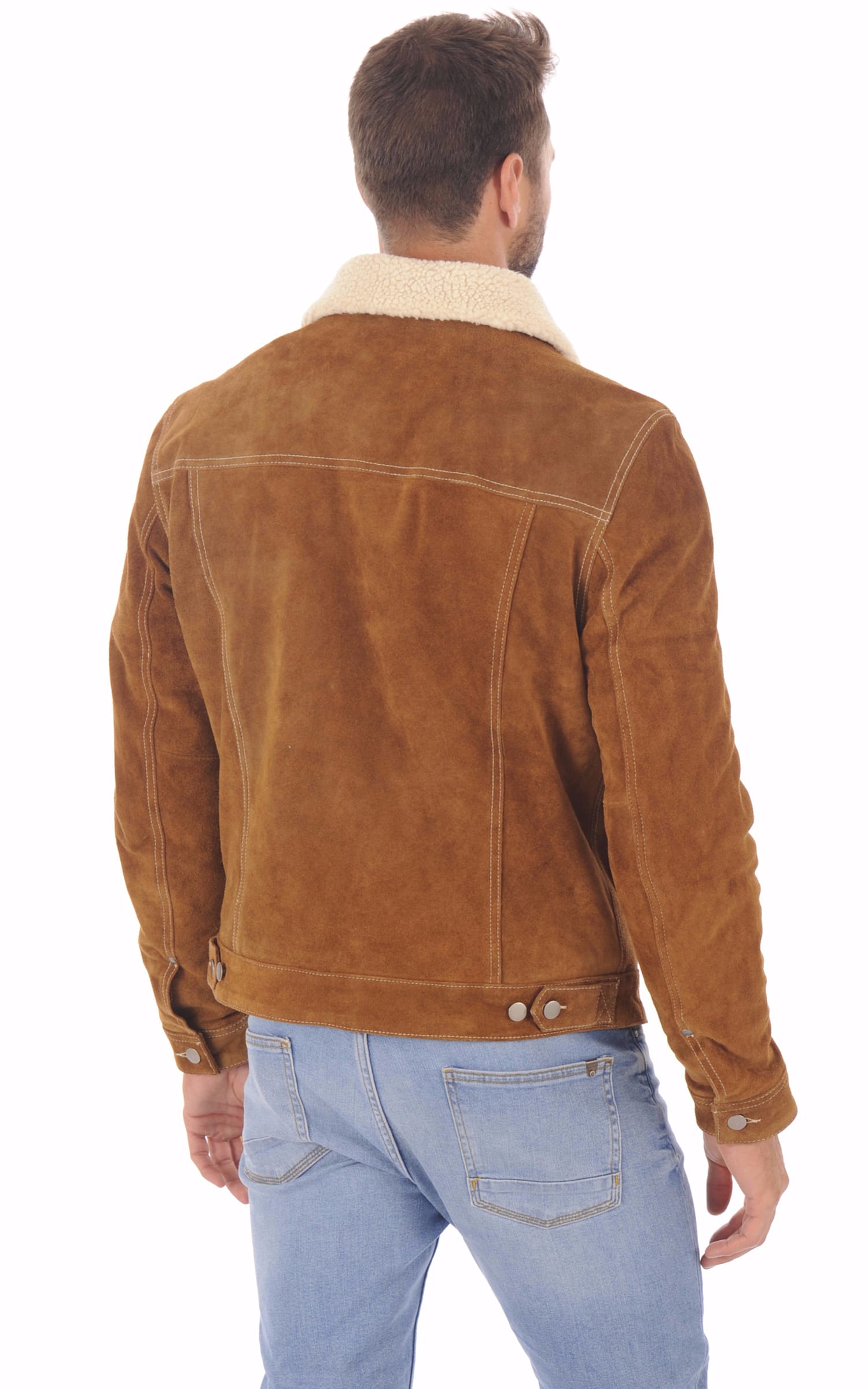 Blouson Croute_de_cuir Homme Daytona 73, modèle Trucker 101508 de couleur cognac / fauve