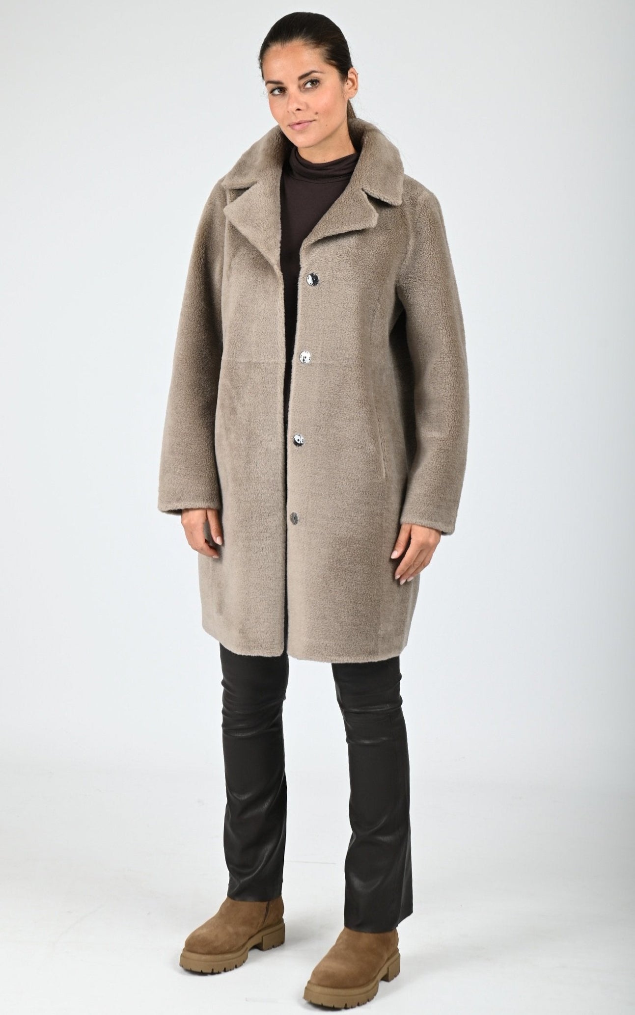 Manteau laine tissée Venus taupe