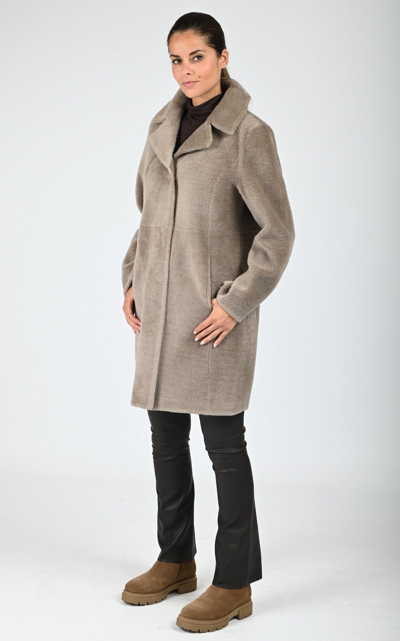 Manteau laine tissée Venus taupe