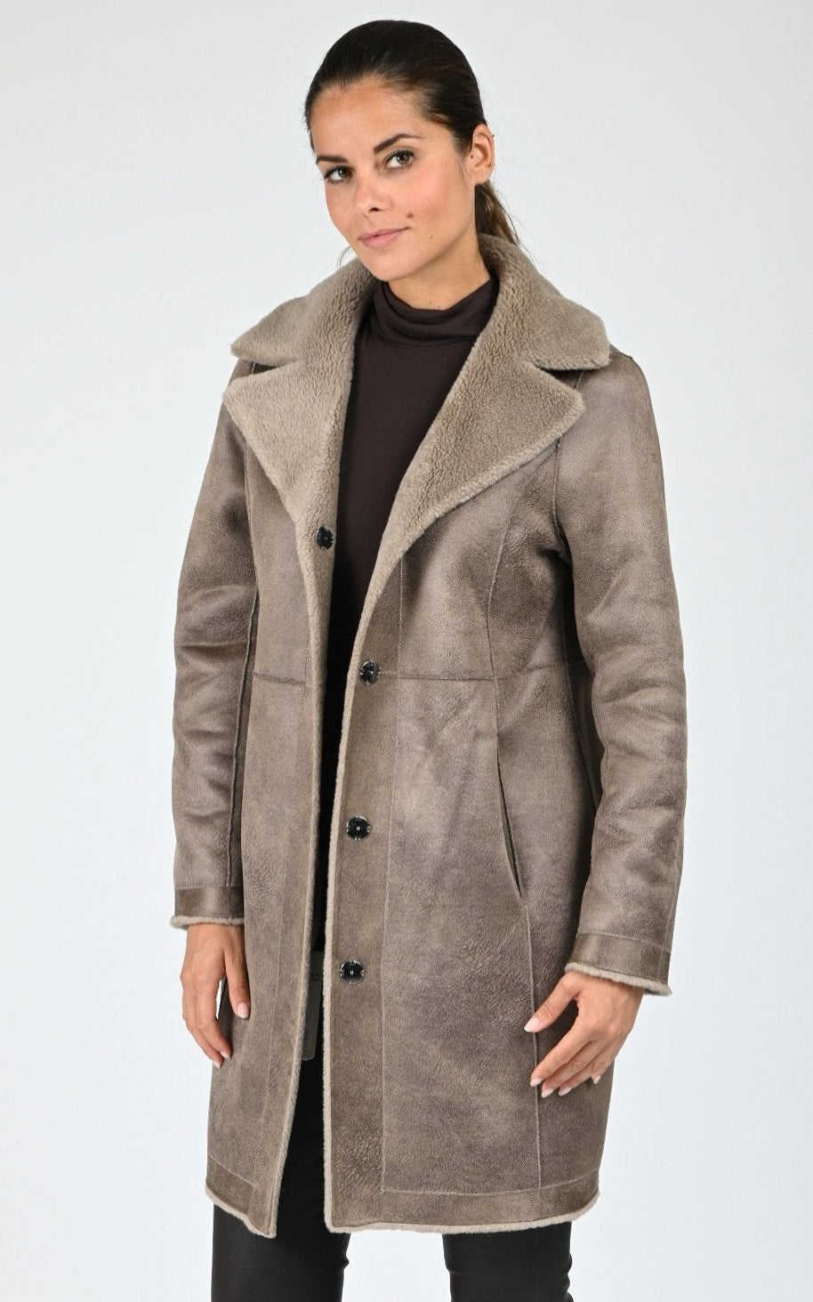 Manteau laine tissée Venus taupe