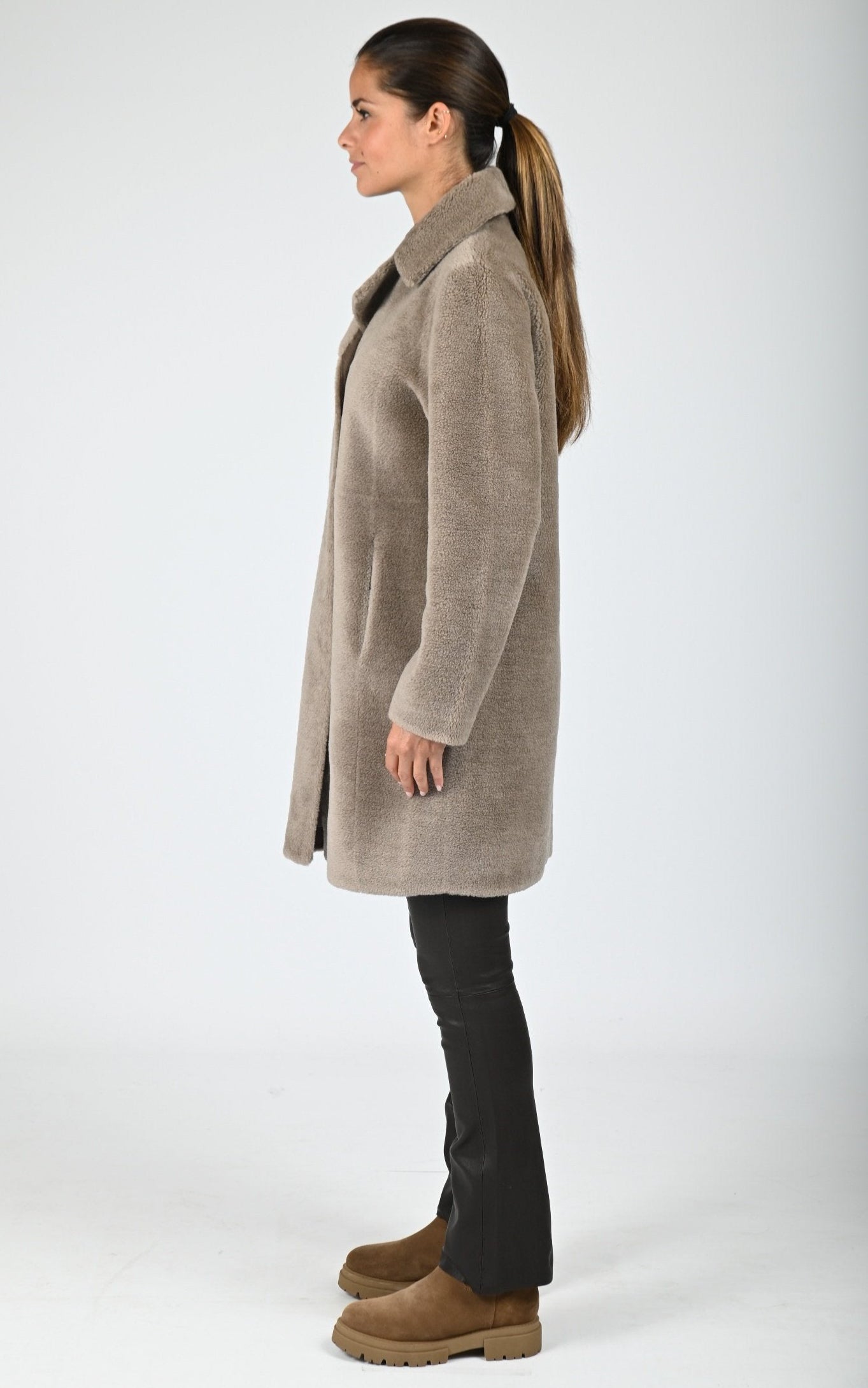 Manteau laine tissée Venus taupe