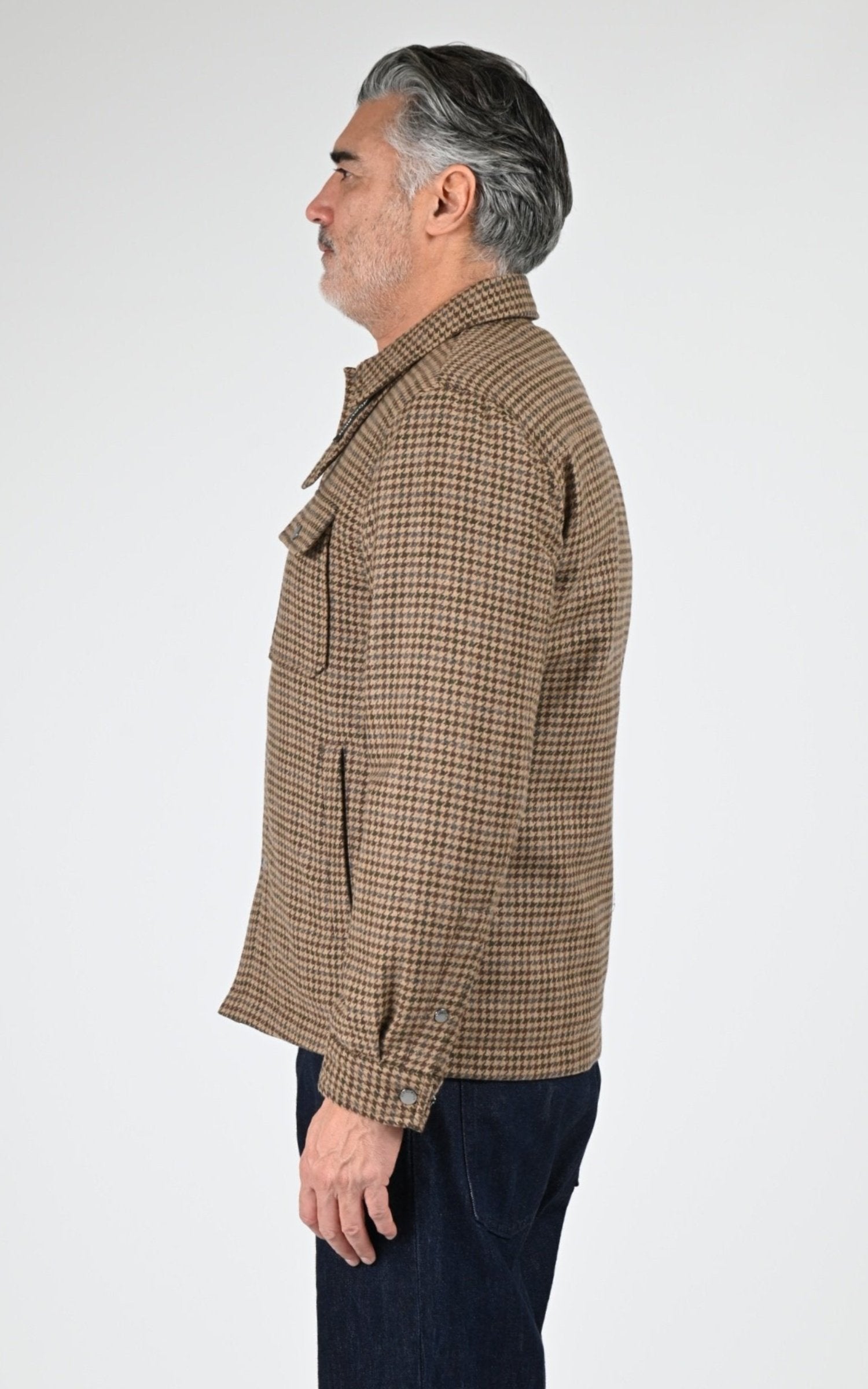 Veste Textile Homme Woolrich, modèle Wool check alaskan os2018 de couleur beige pied de poule 3