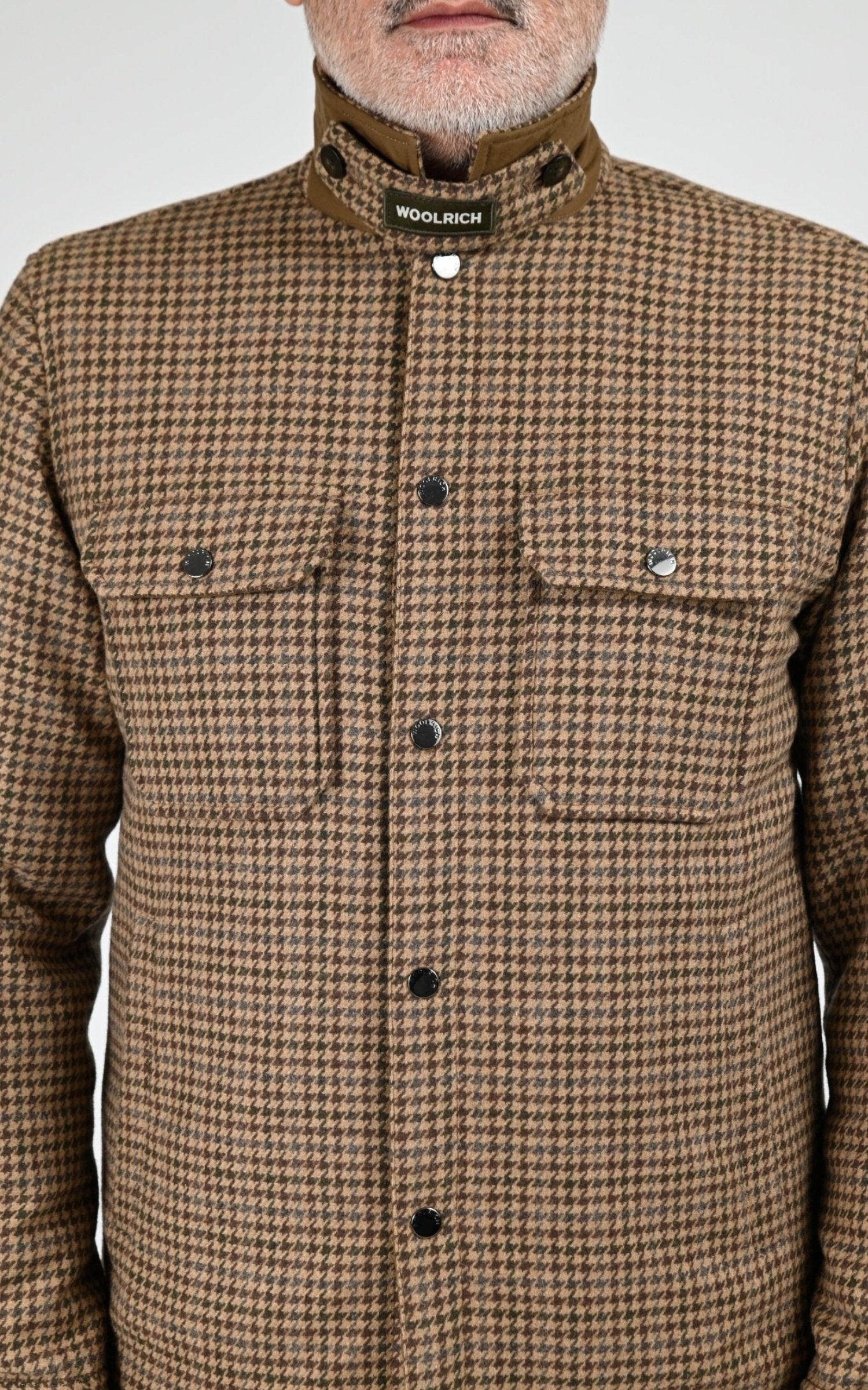 Veste Textile Homme Woolrich, modèle Wool check alaskan os2018 de couleur beige pied de poule 5