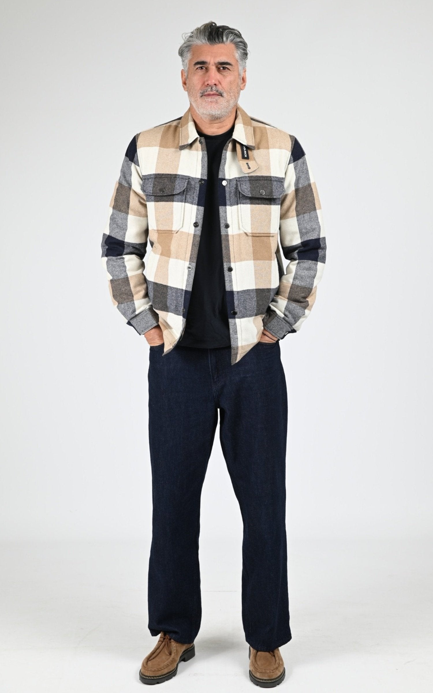 Veste Textile Homme Woolrich, modèle Wool check alaskan os2018 de couleur cream buffalo