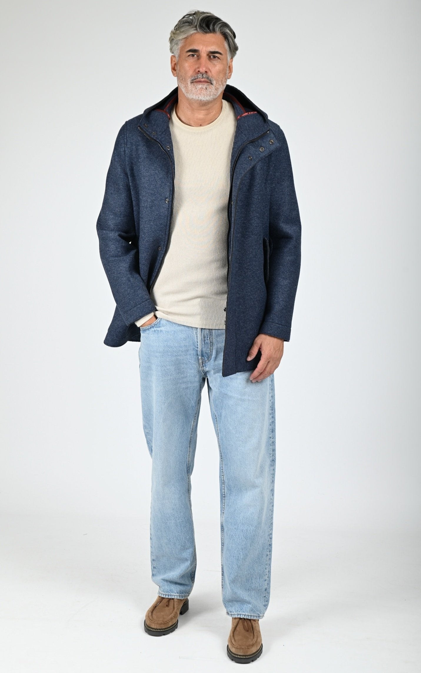 Manteau laine à capuche Wick bleu