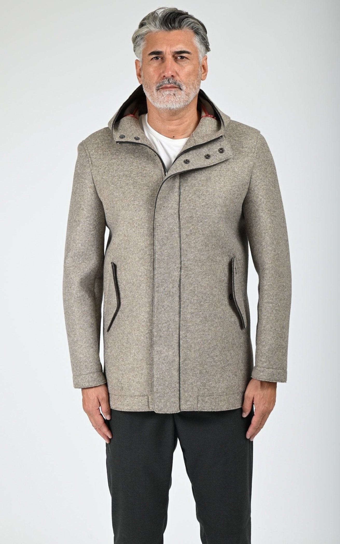 Manteau laine à capuche Wick gris 1