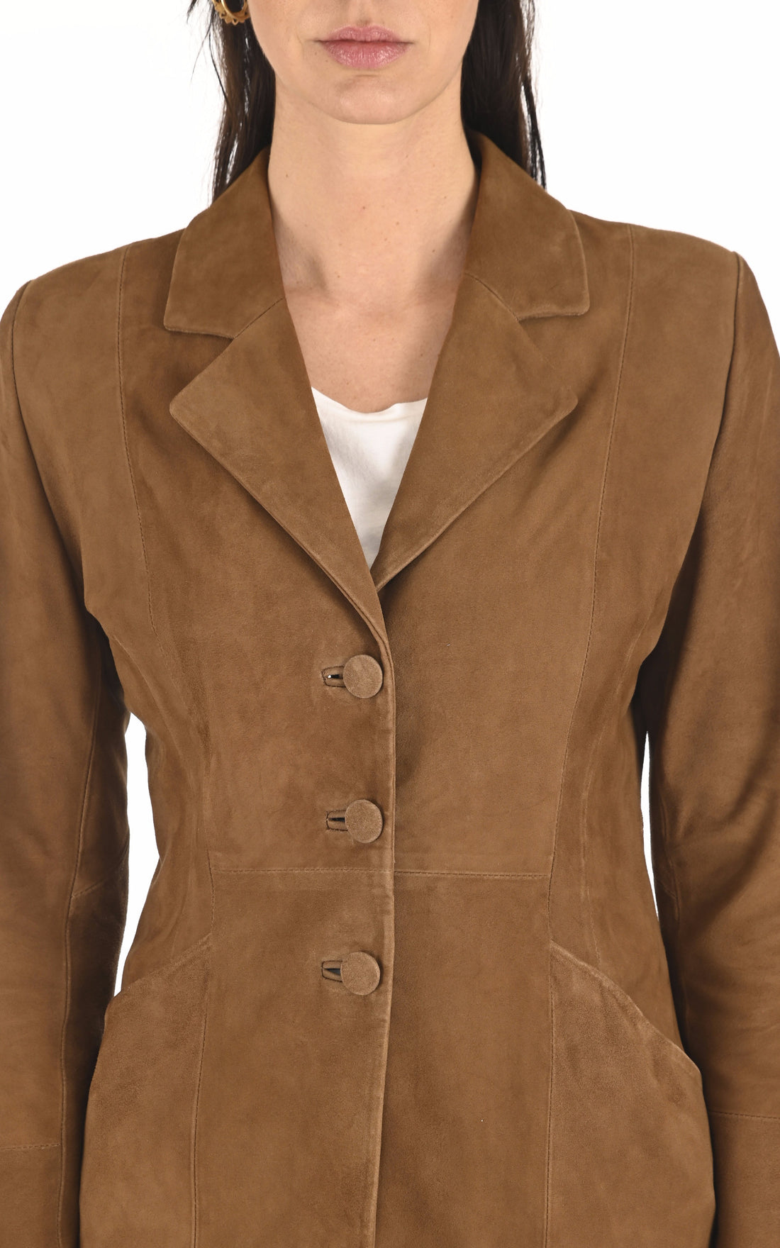 A "SANDRINE FF" Camel La Canadienne Veste Femme opened photo