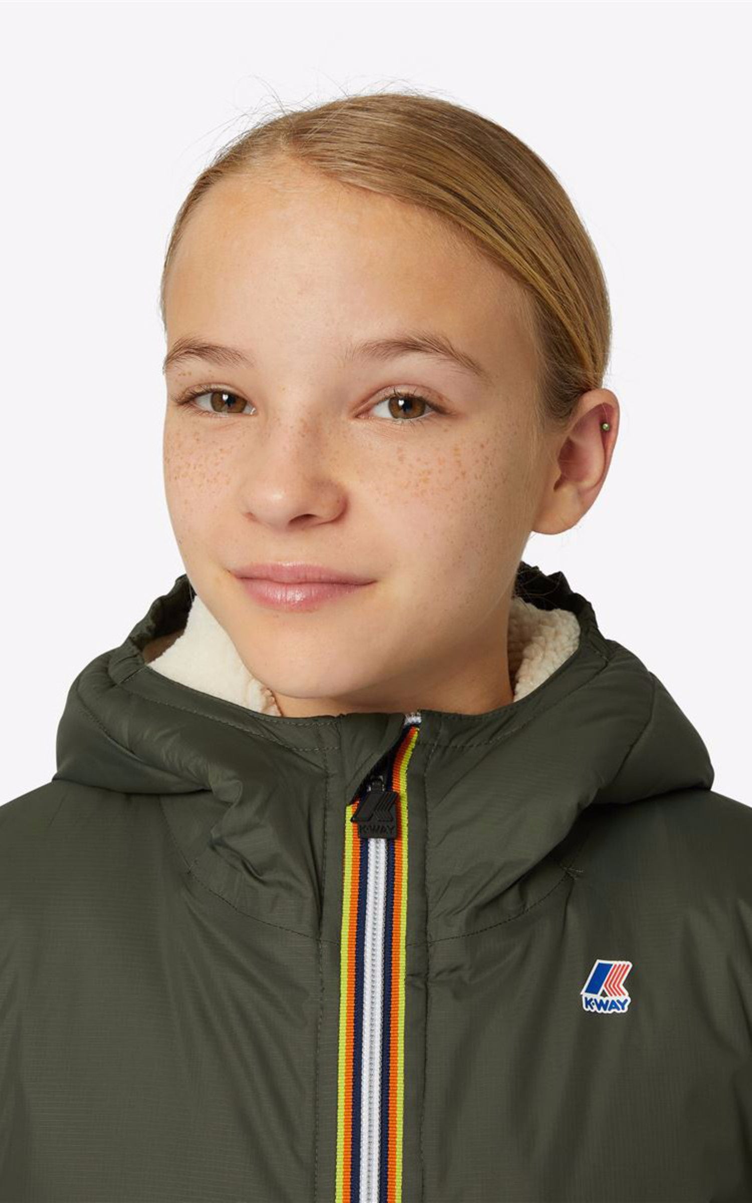 A "EIFFEL ORSETTO KIDS K71219W" Kaki K-Way Blouson Enfant details photo
