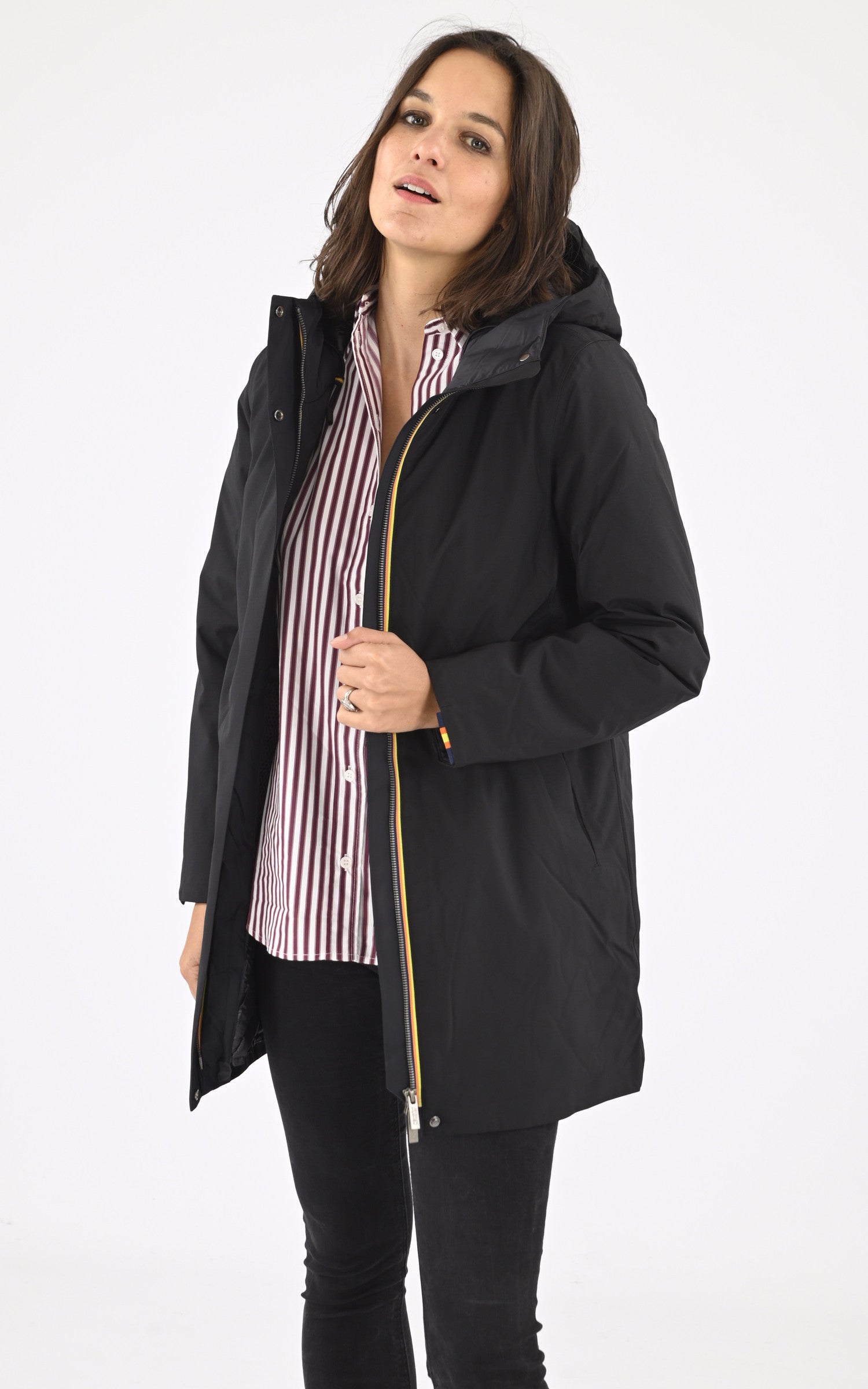 A "MATHIEL BONDED K5136DW" Noir K-Way 3/4 Doudoune Femme opened photo