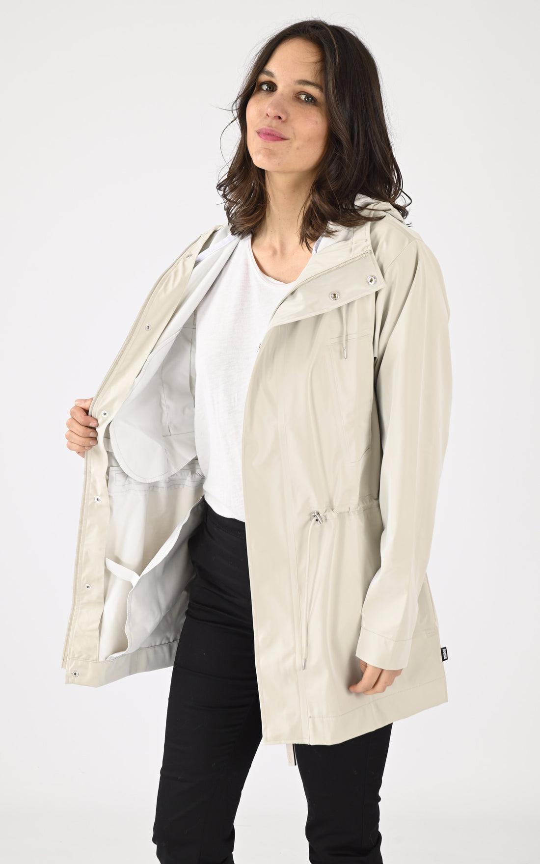 A "12110 BOLD LONG JACKET" Gris Clair Rains 3/4 Mixte opened photo