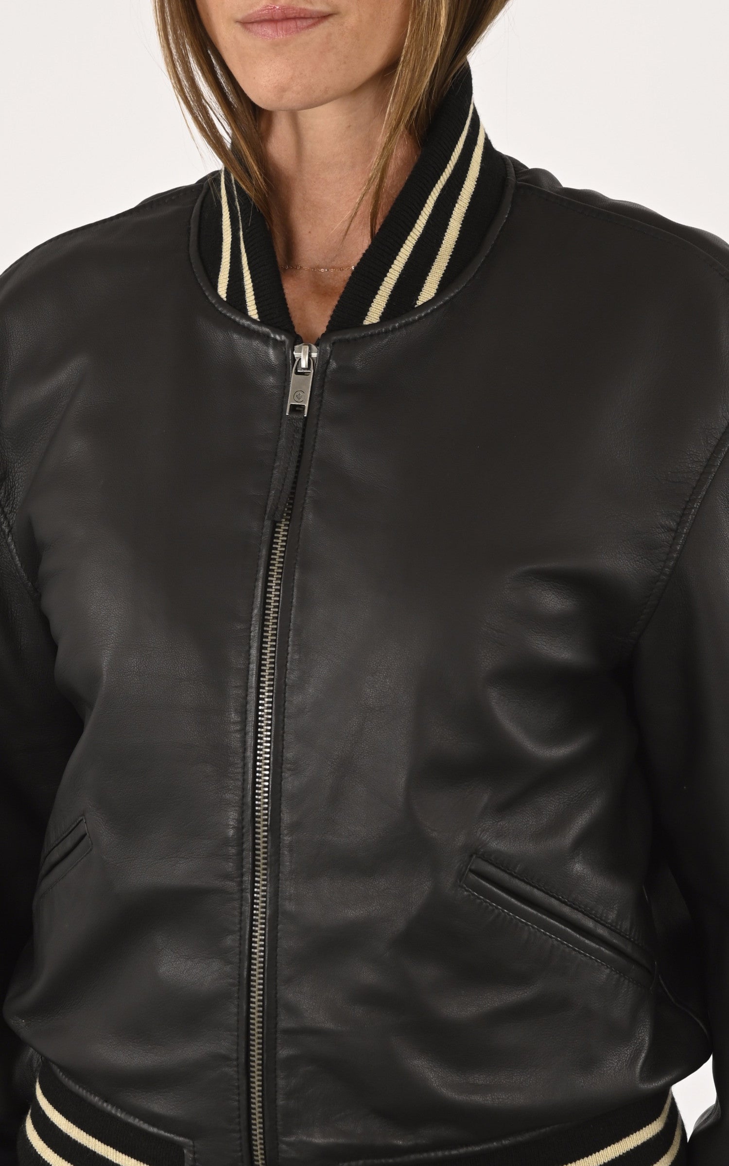 A "BROOKLYN ZIP" Noir La Canadienne Blouson Femme details photo