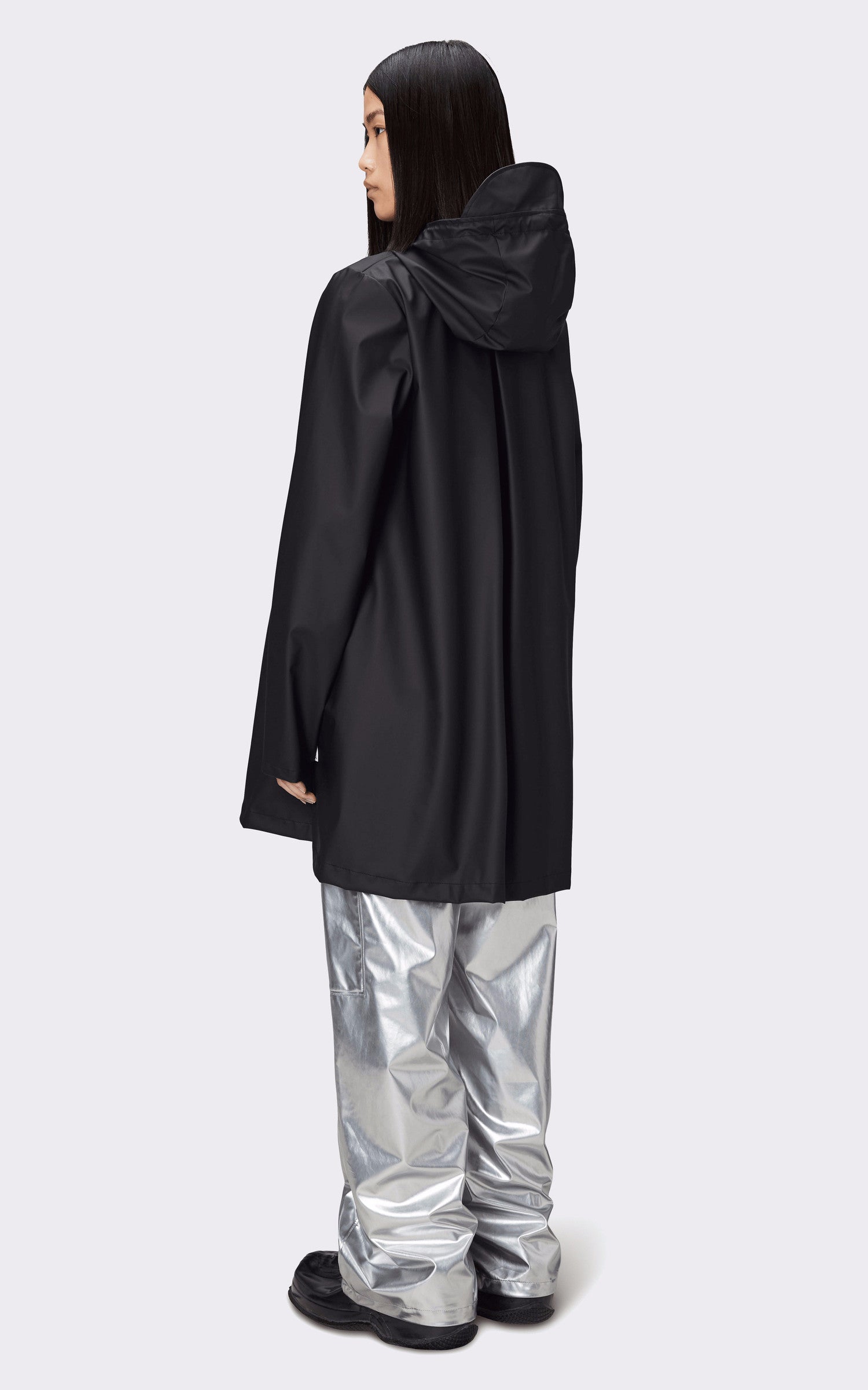 A "18050 A-LINE JACKET" Noir Rains 3/4 Femme closed photo