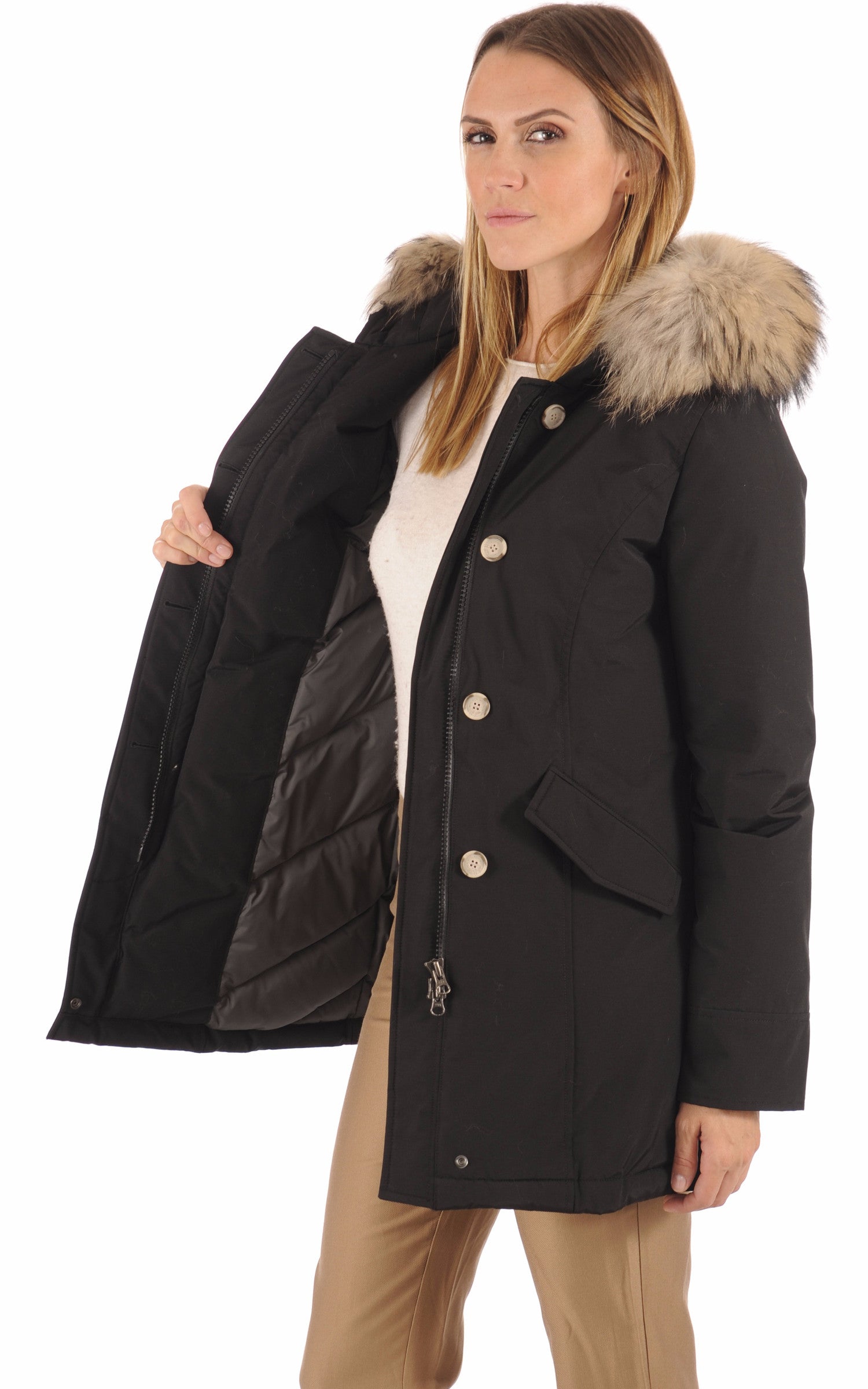 A "ARCTIC PARKA WWOU0538" Noir Woolrich 3/4 Parka Femme interior photo