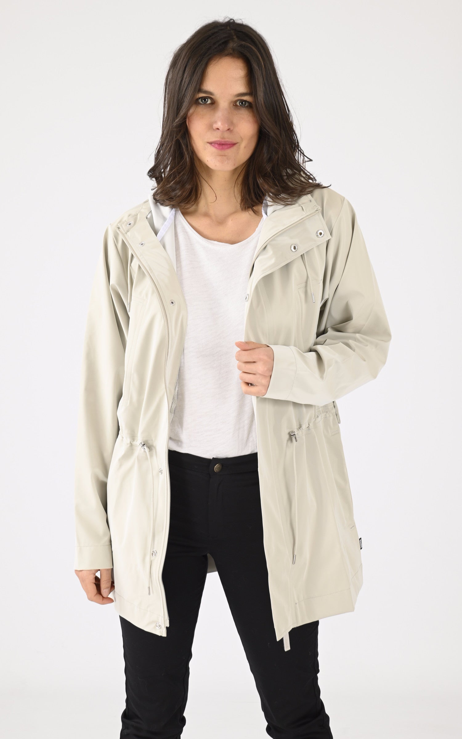 A "12110 BOLD LONG JACKET" Gris Clair Rains 3/4 Mixte opened photo