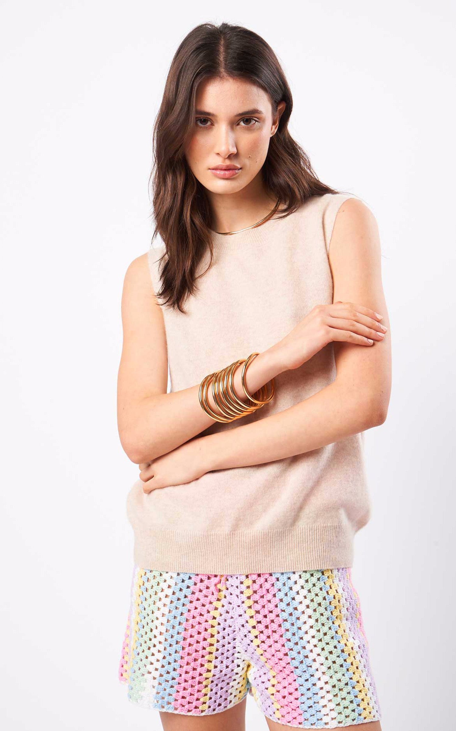 A "DONNA" Beige Les Tricots de Léa debardeur Femme closed photo